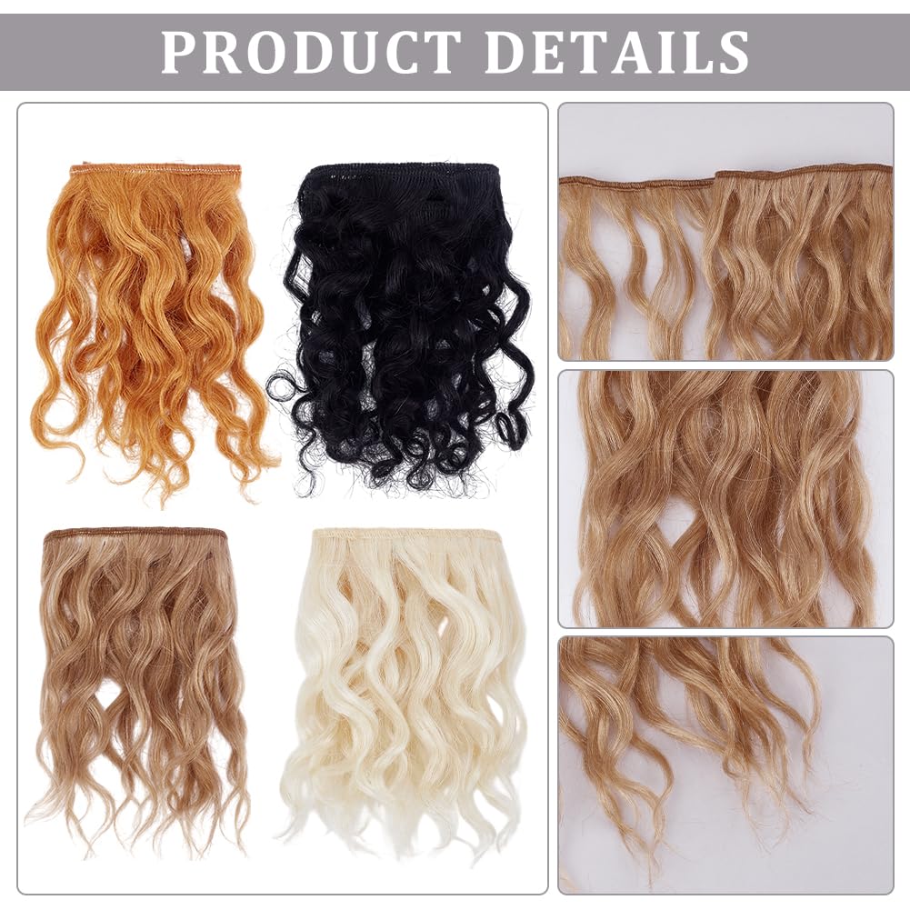 PH PandaHall 4 Colors Hairs Wig Long Curly Wig Mohair Hair Wefts Faux Hairs Extensions Artificial Figurine Wigs for DIY Craft-Hair Replacement Making Art Supplies 11-17cm Long - Image 4
