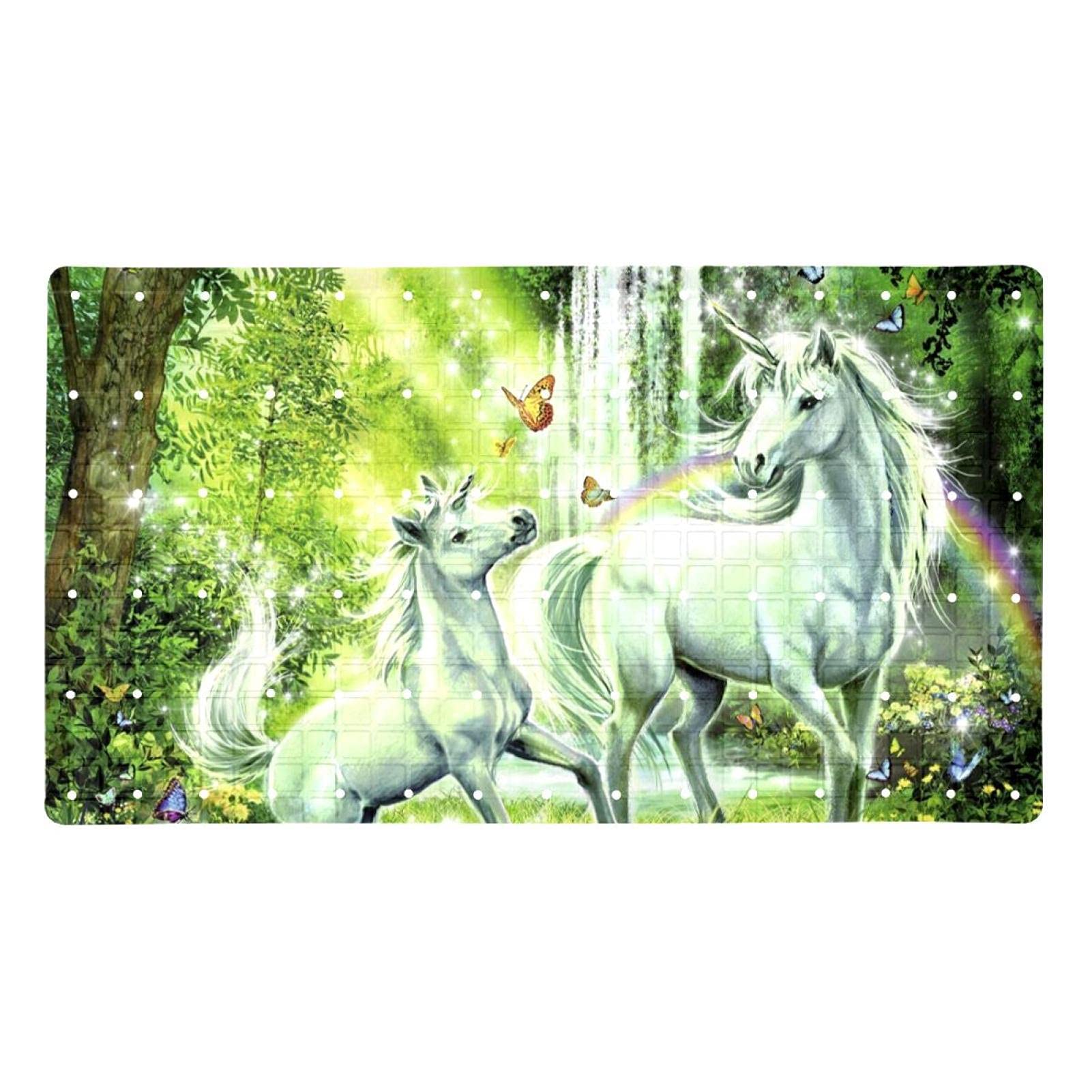 Tapis de salle de bain licorne verte antidérapant pour éviter les chutes