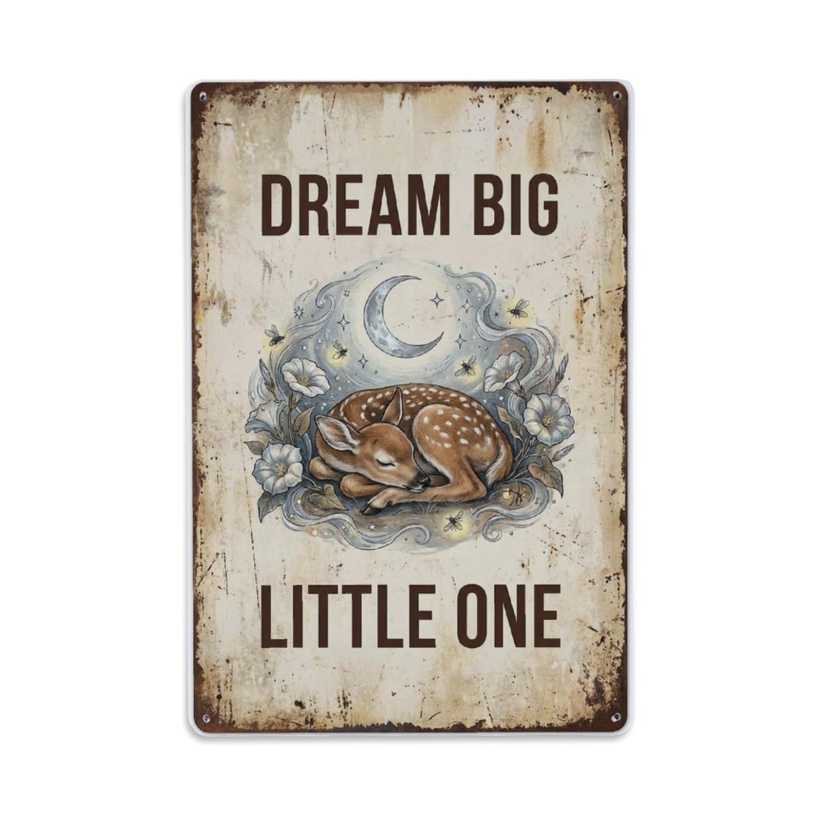Fqnyr Style Dream Big Little One Fawn Metal Tin Sign Plaque Wall Decor For Cafe, Club Bar, Office, Home Garden Metal Poster 8X12inch