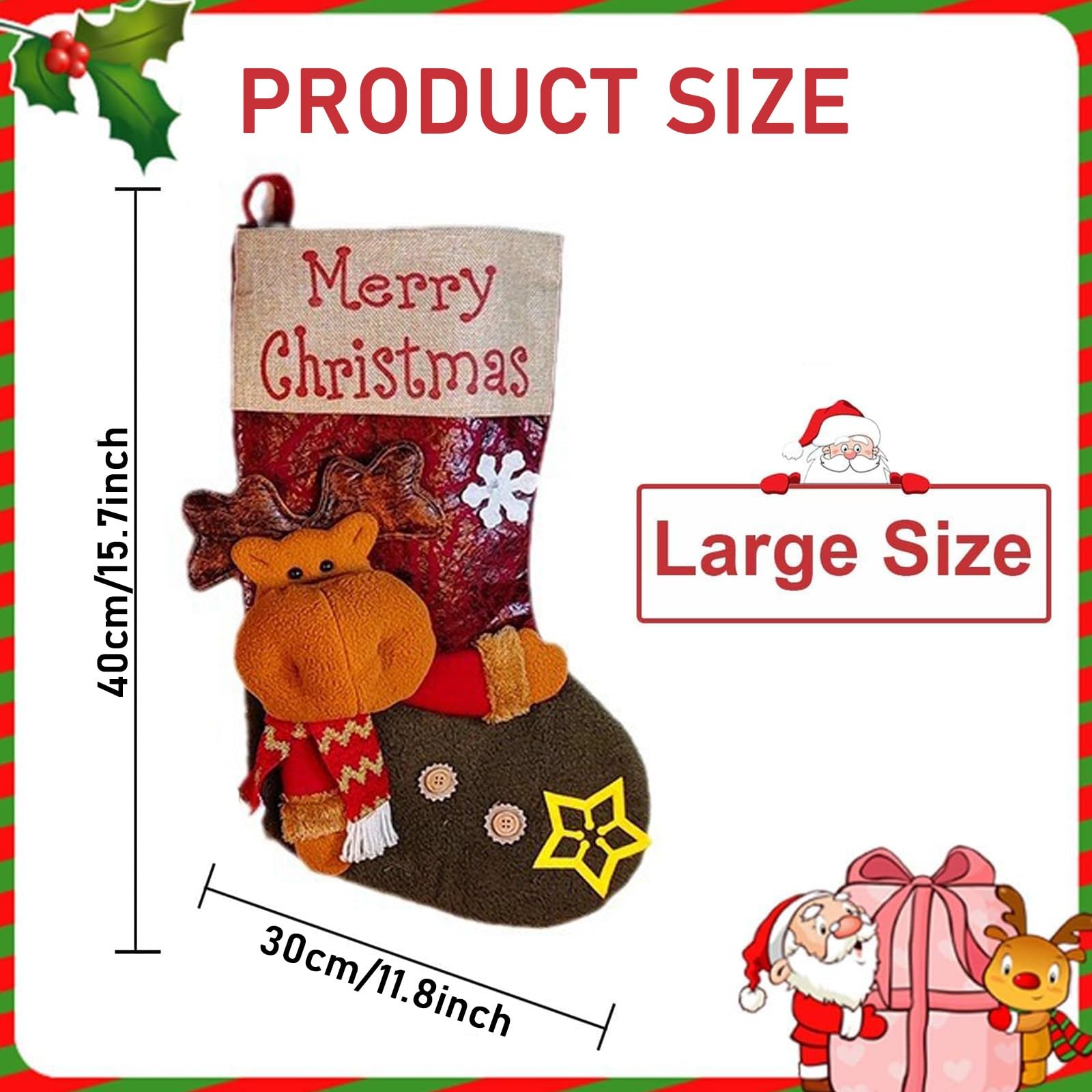 Weihnachtsstrumpf, Weihnachtsbaum Geschenktüte Bonbontasche, Nikolausstiefel Zum Befüllen, Nikolausstiefel Socken, Nikolaussocke Weihnachtsdekoration für Kamin, Weihnachtsbaum, Treppe(3PCS)