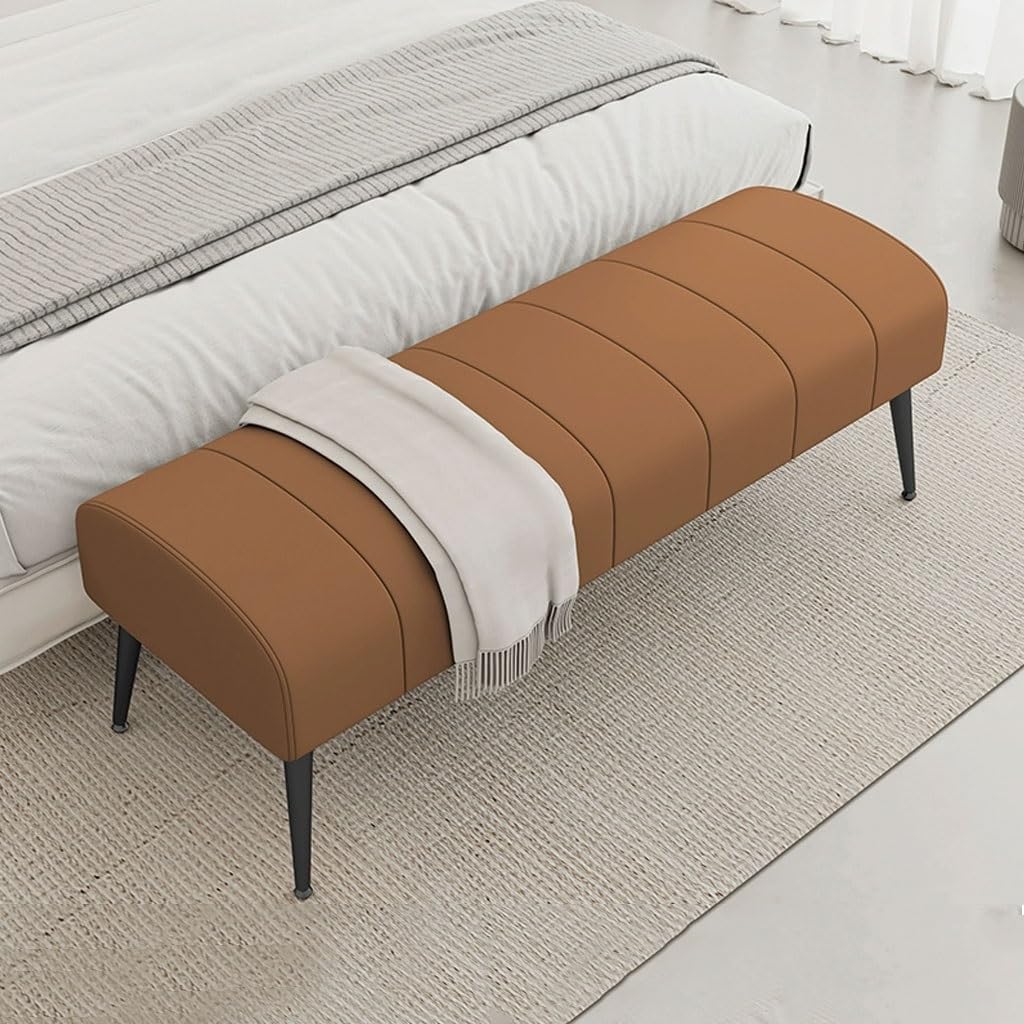 Nowoczesna Ławka Na Koniec Łóżka,podnóżek Do Sofy W Salonie, Ławka Na Buty Do Przedpokoju Skórzana Tapicerka Zakrzywione Siedzisko Z Solidnymi Nogami(Bruin,60cm)