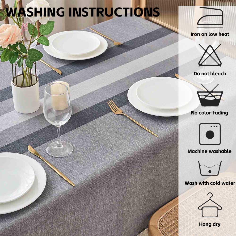 Tovaglia Antimacchia 240 x 140 cm Grigio Blu Strisce Autunnale Moderna Rettangolare Lavabile Impermeabile Effetto Lino Tovaglie per Cucina Ristorante Giardino Esterno Feste