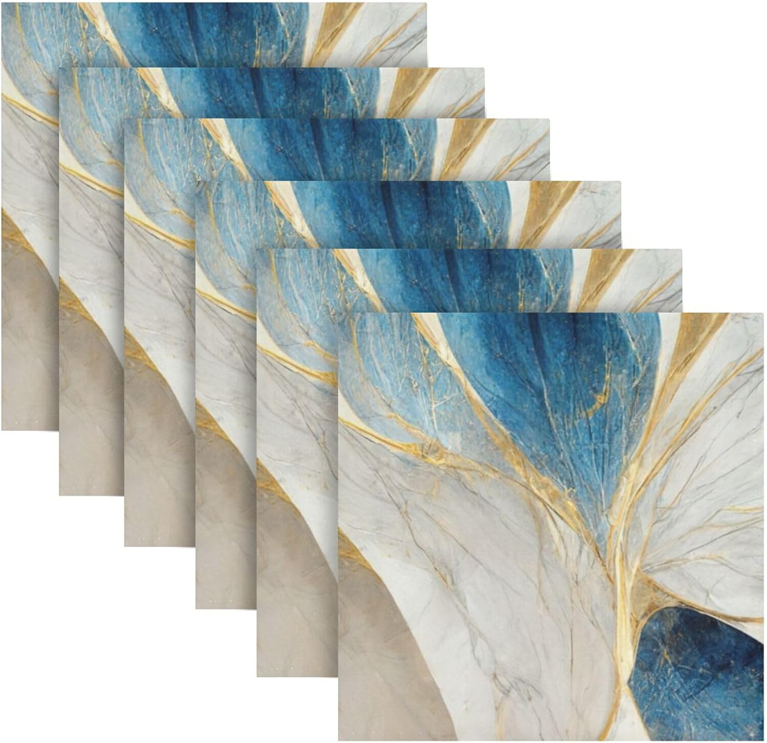 Abstract Luxury Blue Gold Marble Cloth Napkins 20 X 20 Inch, Table Dinner Washable Napkins Set Polyester for Party Dinner Decoration,Set of 6