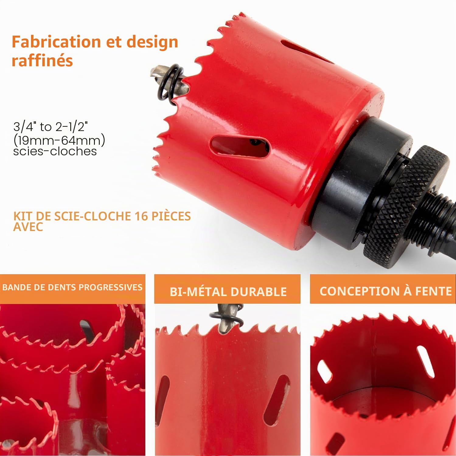 19 Pièces Scie Cloche Bi-métal M42, Coffret de Scie Trépan avec Foret de Centrage et Support de Scie 19-68 mm, Profondeur de coupe 38mm, pour Percer Le Bois, Les Panneaux PVC et Le Métal