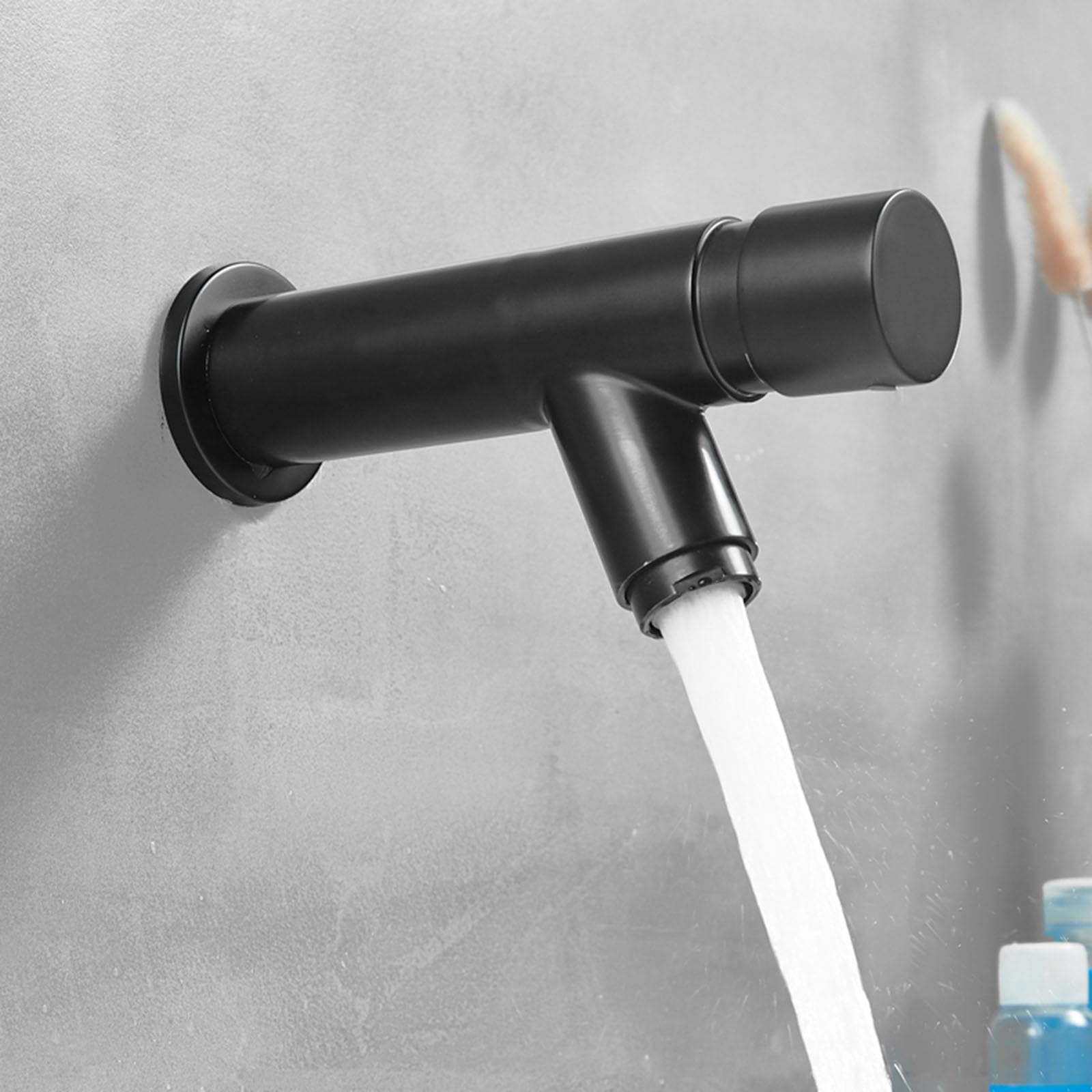Waschtischarmatur Kaltwasser Schwarz Wasserhahn Wandmontage Bad mit Drücker