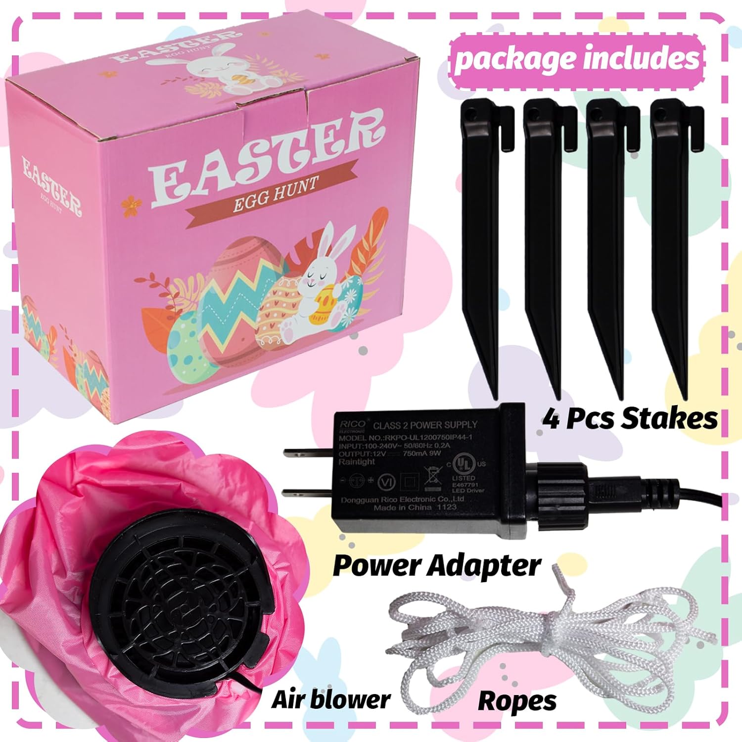 Easter Inflatables Outdoor Decorations,Pink Bunny Blow Up Easter Yard Decoration Welcome Decor for for Outdoor Indoor, Yard, Garden, Lawn, Supplies (Pink)