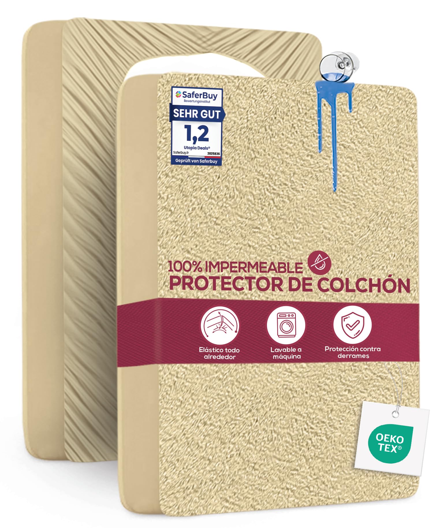 Utopia Bedding Protector Colchón 135 x 190 x 40 cm Impermeable, Certificación Oeko-Tex Funda Colchón, Cubre Colchón Transpirable, Elástico En Todo El Contorno — view 11