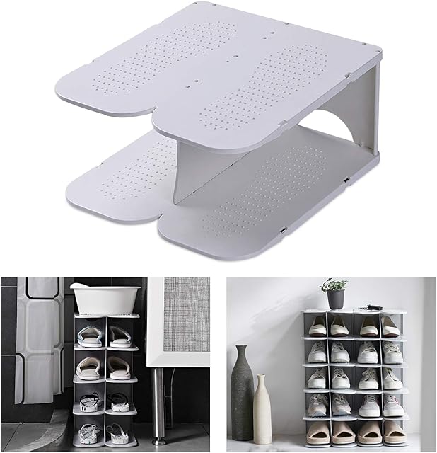 ACPOP Shoe Slots Organizer, Adjustable Shoe Rack,Better Stability Shoe Organizer,Shoe Stacker,Space Saver,2Pcs,Grey