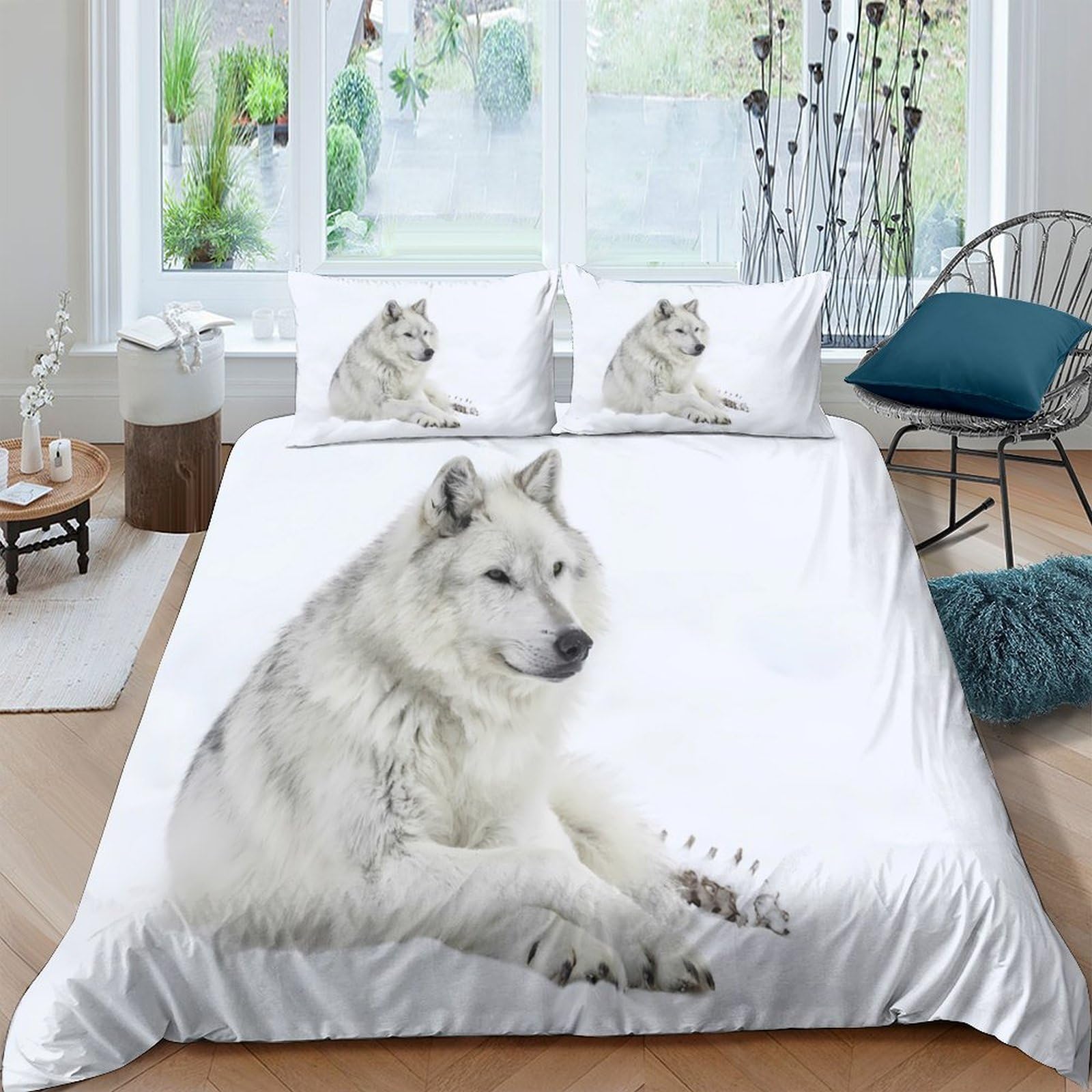 Ctjqhvkz Style-1 3D Printed White Wolf Fitted Sheet Microfiber Soft Breathable Arctic Animal Bed Cover For Bedroom Dorm Mattress Protection Decor Single（135X200cm）
