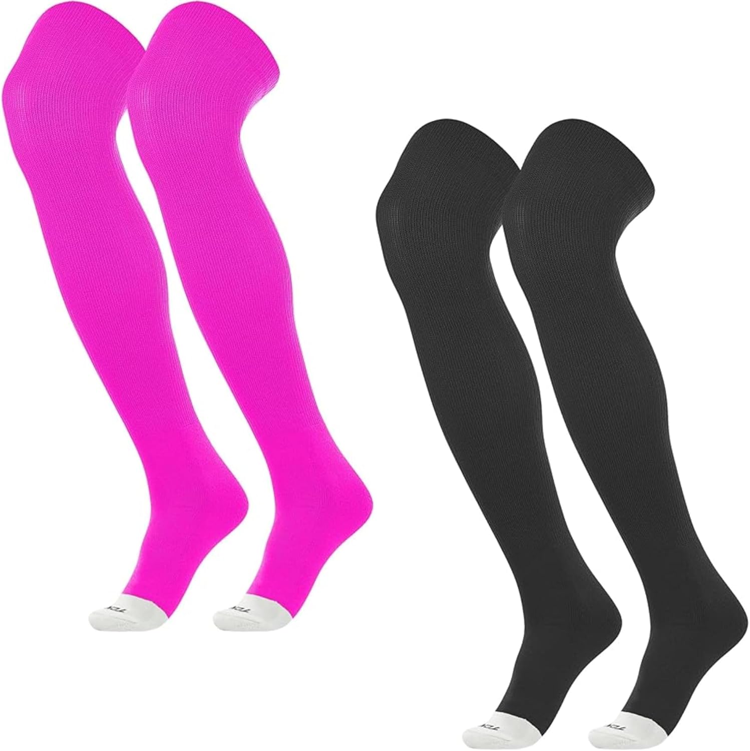 TCK Prosport Over-the-Knee Baseball Socks 2-Pack (Black/Pink) Large – Extra Long Athletic Socks | Moisture Control, Odor Control, Arch Support & Cushioning | Football, Softball, Youth & Adult