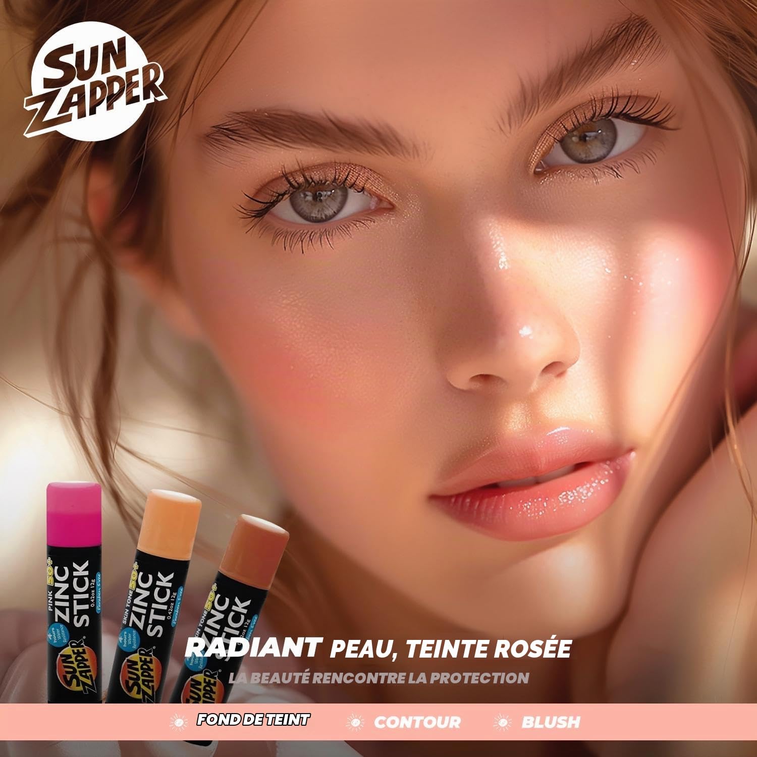 Sun Zapper Zinc Oxide Sunscreen Stick – SPF 50+ Tinted 3-Pack (Light, Dark, Pink) – Makeup, Blush– Water Resistant, Made in Australia