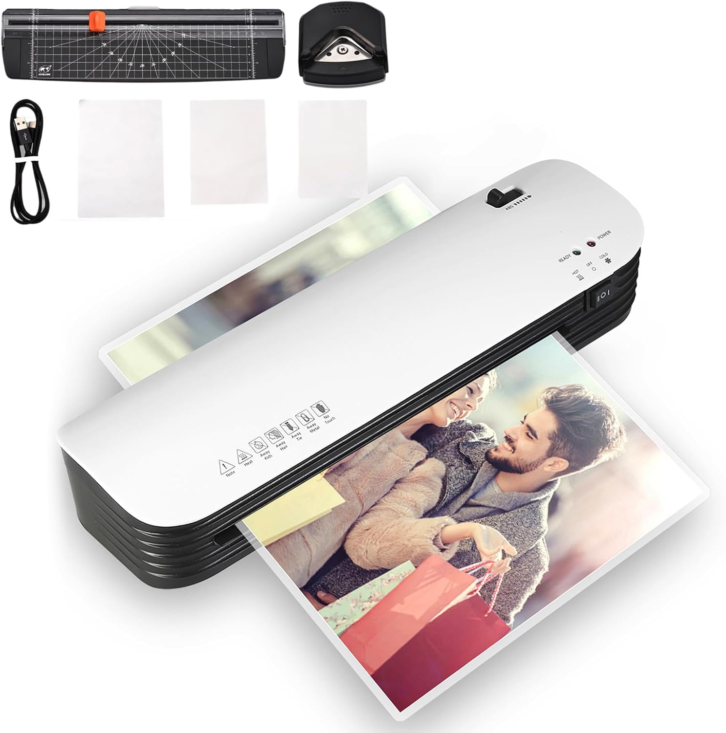 Automatic Thermal Laminator Machine for Photos and Documents, Desktop Photo Laminator with Paper Cutter, Corner Rounder, 300 Laminating Pouches for Home,Office,School