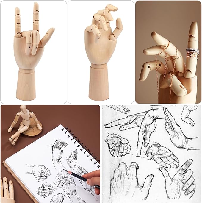 Pack de 2 Maniquíes de Dibujo de Madera: Figura de 8" y Mano de 7" miniatura 3