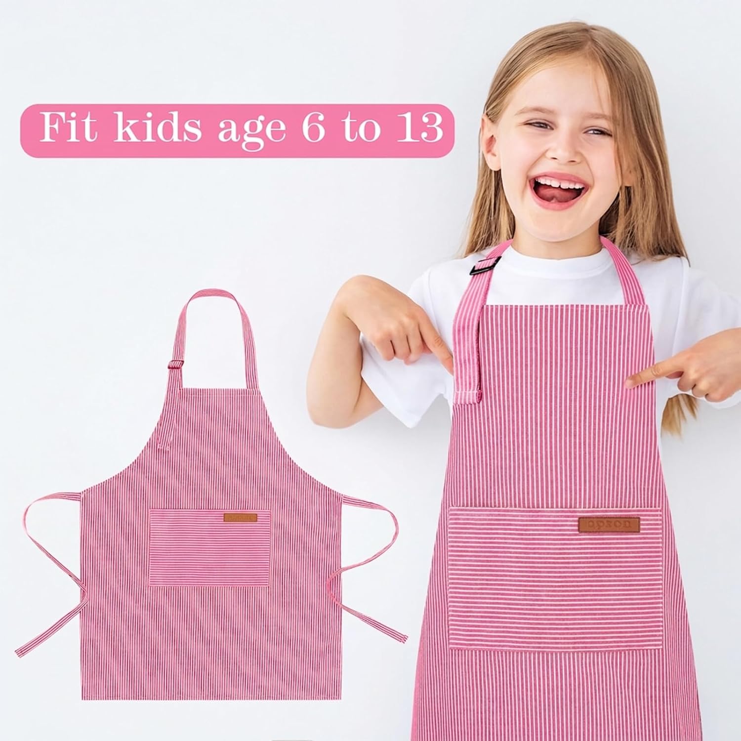 2 Pack Stripes Kids Apron, Kids Cooking Aprons with 2 Pockets, Cute Aprons for Cooking for Boys and Girls