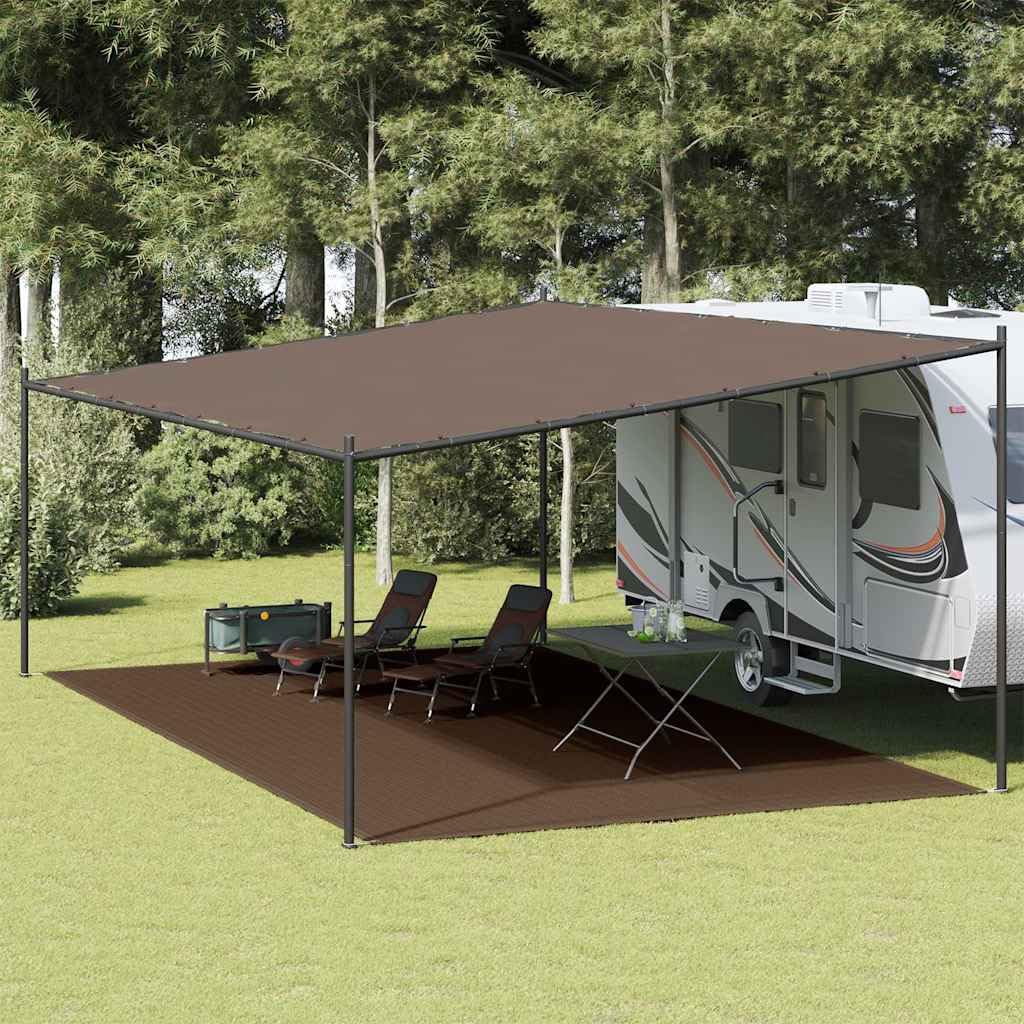 Zeltteppich 400x600 cm Braun Polyethylen | Wasserdurchlässig, mit Ösen, für Wohnwagen Markise, Camping, Terrasse, zuschneidbar