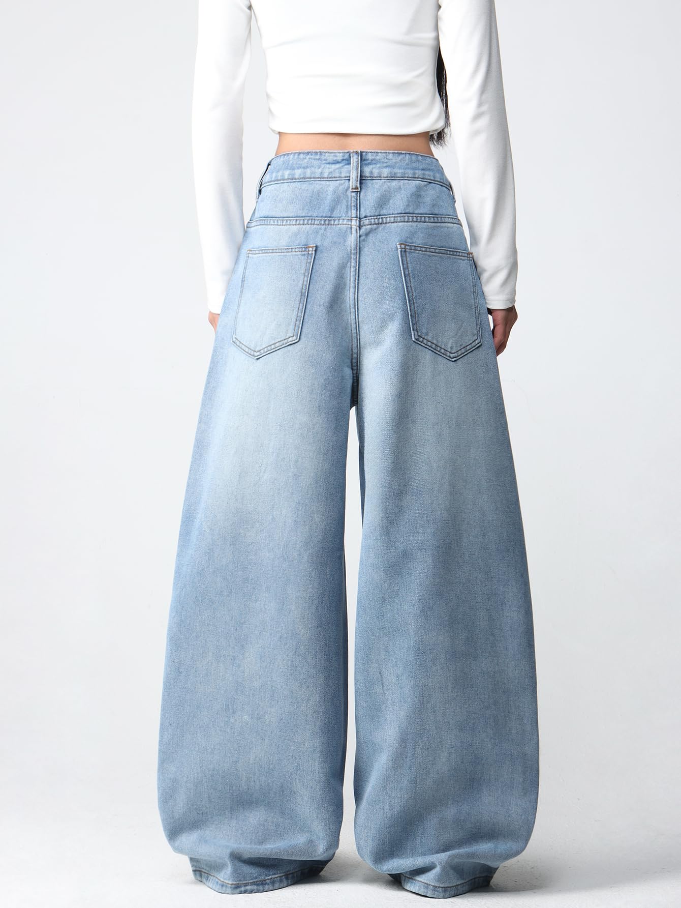 Weit geschnittene Damen Baggy Jeans mit Blumenstickerei | Lässige Jeans im entspannten Schnitt, 5 Taschen, Skater-Streetwear, stylisch, Y2K-Hose (2000er), lockere Passform, Hip-Hop