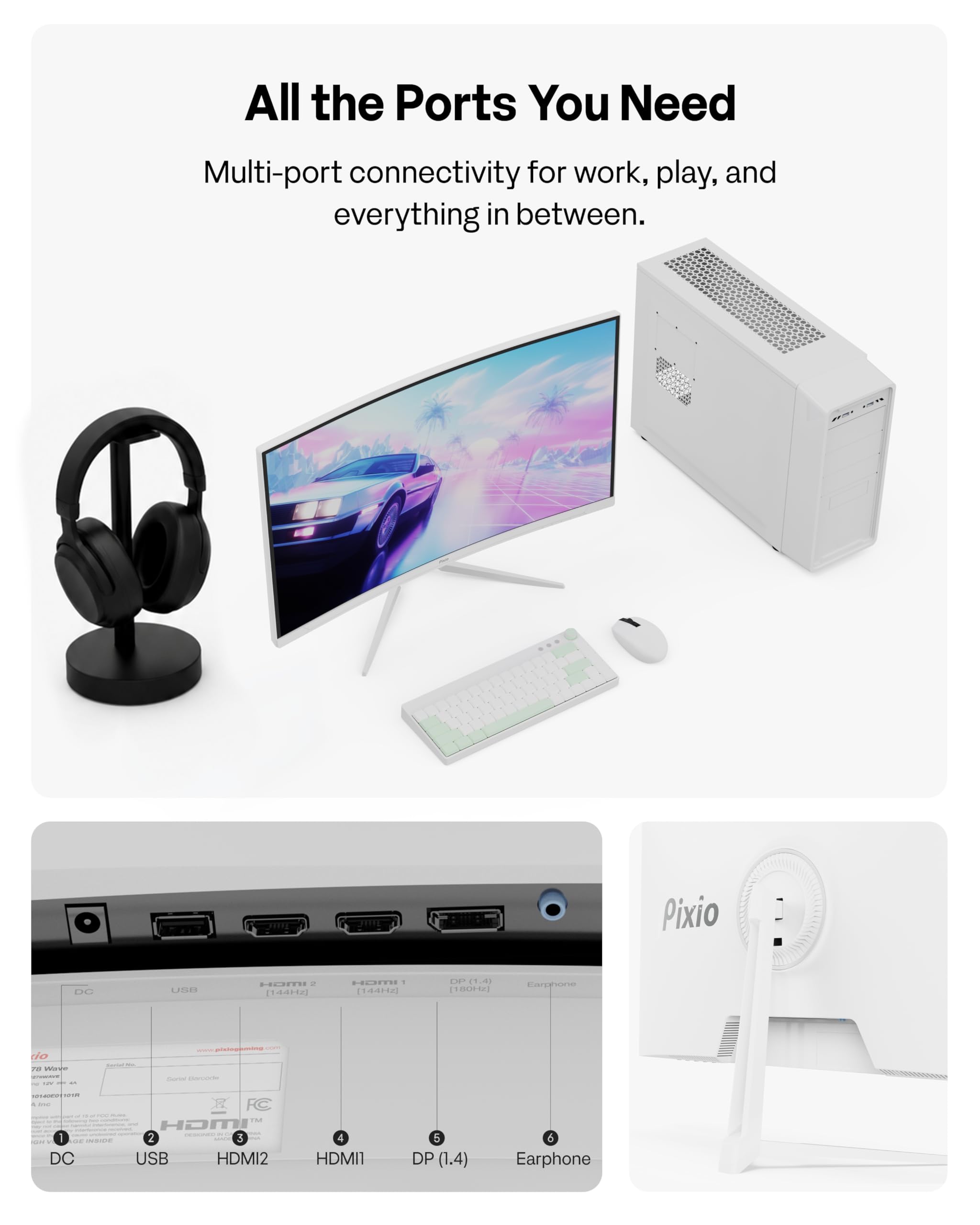 PXC278 Wave / White 27インチ ゲーミングモニター Amazon.com: Pixio PXC278 Wave White 27 inch 180Hz Refresh Rate QHD