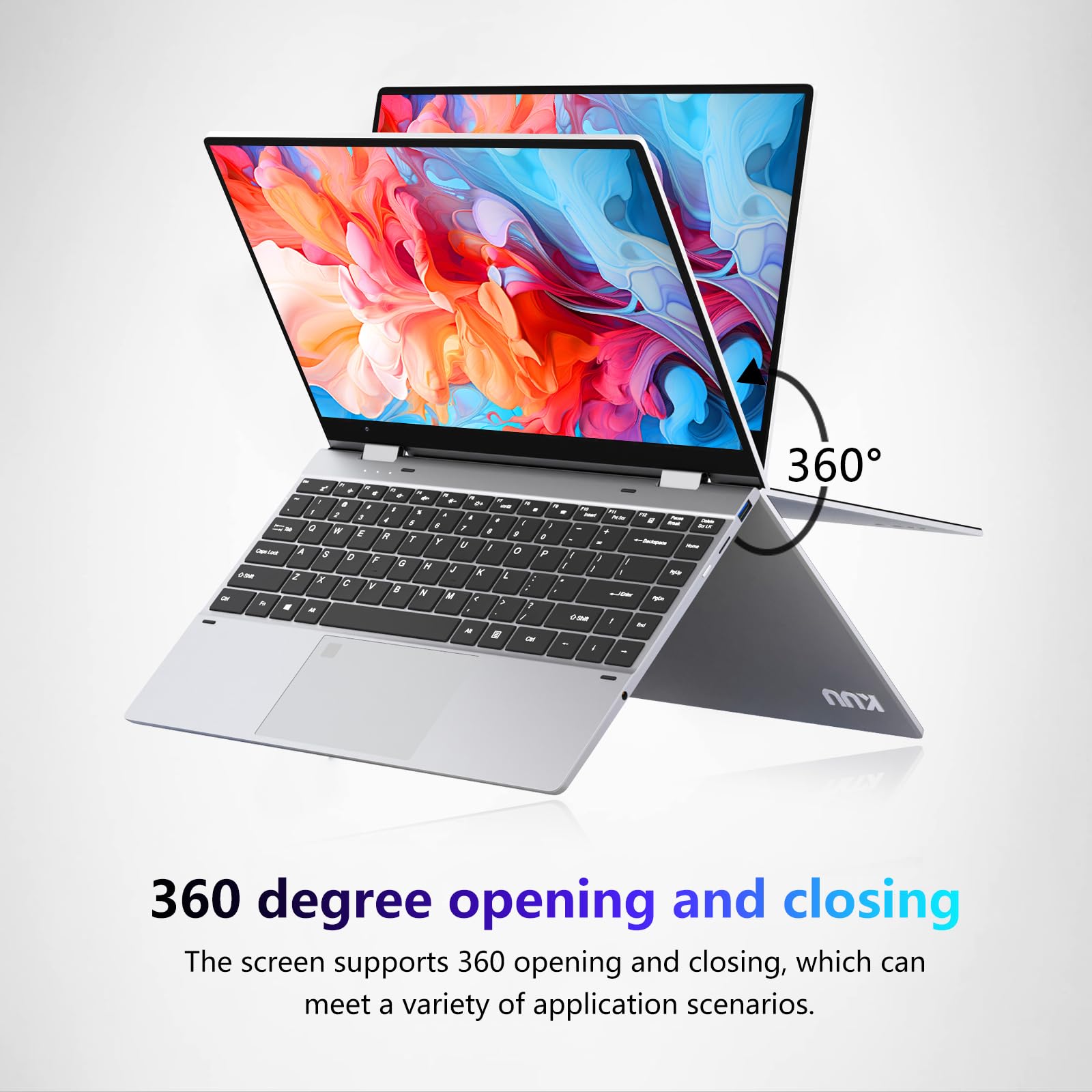 14,1" Ordinateur Portable 2 en 1, Windows 11 PC Portable 16 Go LPDDR4 512 Go SSD, PC Portable N100 CPU, Laptop avec Clavier Rétroéclairé Déverrouillage Empreinte, 360°Flip IPS Tactile Écran 1080P