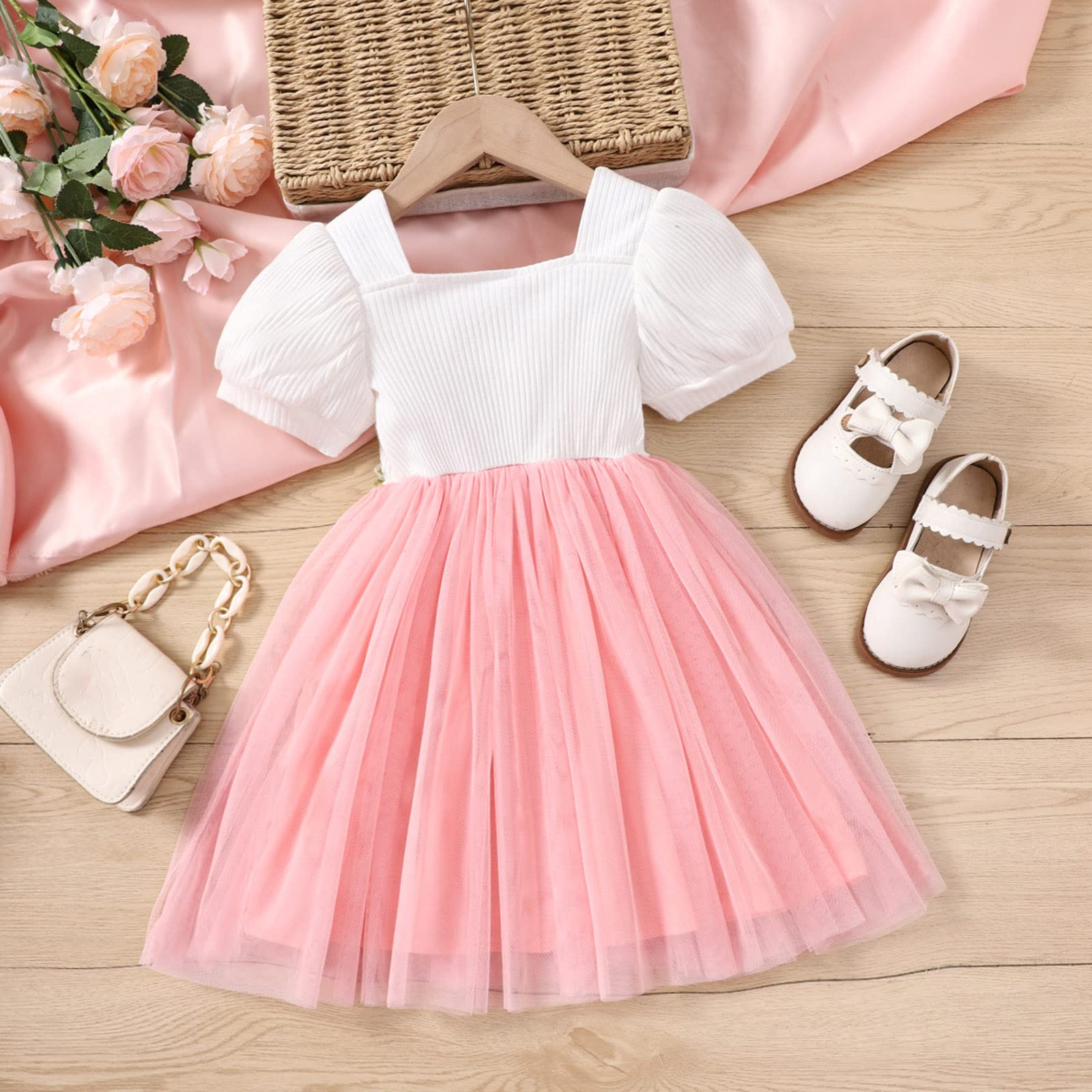 Amazon.com: KAGAYD Tea Party Dress for Girls Kids Toddler Chlidren Girls  Autumn Spring Short Sleeve Ruffle Flower Tulle Princess Dress (White, 1-2  Years) : Sports & Outdoors