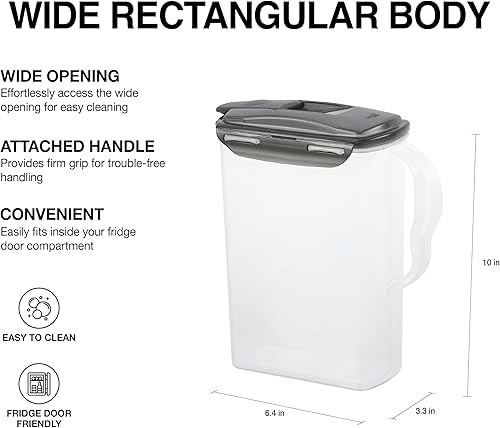 Miniatura 3 de LocknLock Aqua - Jarra de agua para puerta de refrigerador con asa, jarra de plástico sin BPA con tapa abatible, perfecta para hacer tés y jugos, 3