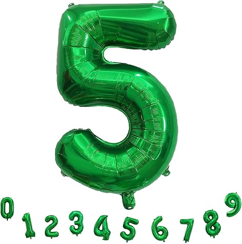 Miniatura 9 de Globos de 40 pulgadas color verde oscuro con el número 5, globos grandes autoinflables de 5 cumpleaños, juego de globos de números del 0 al 9