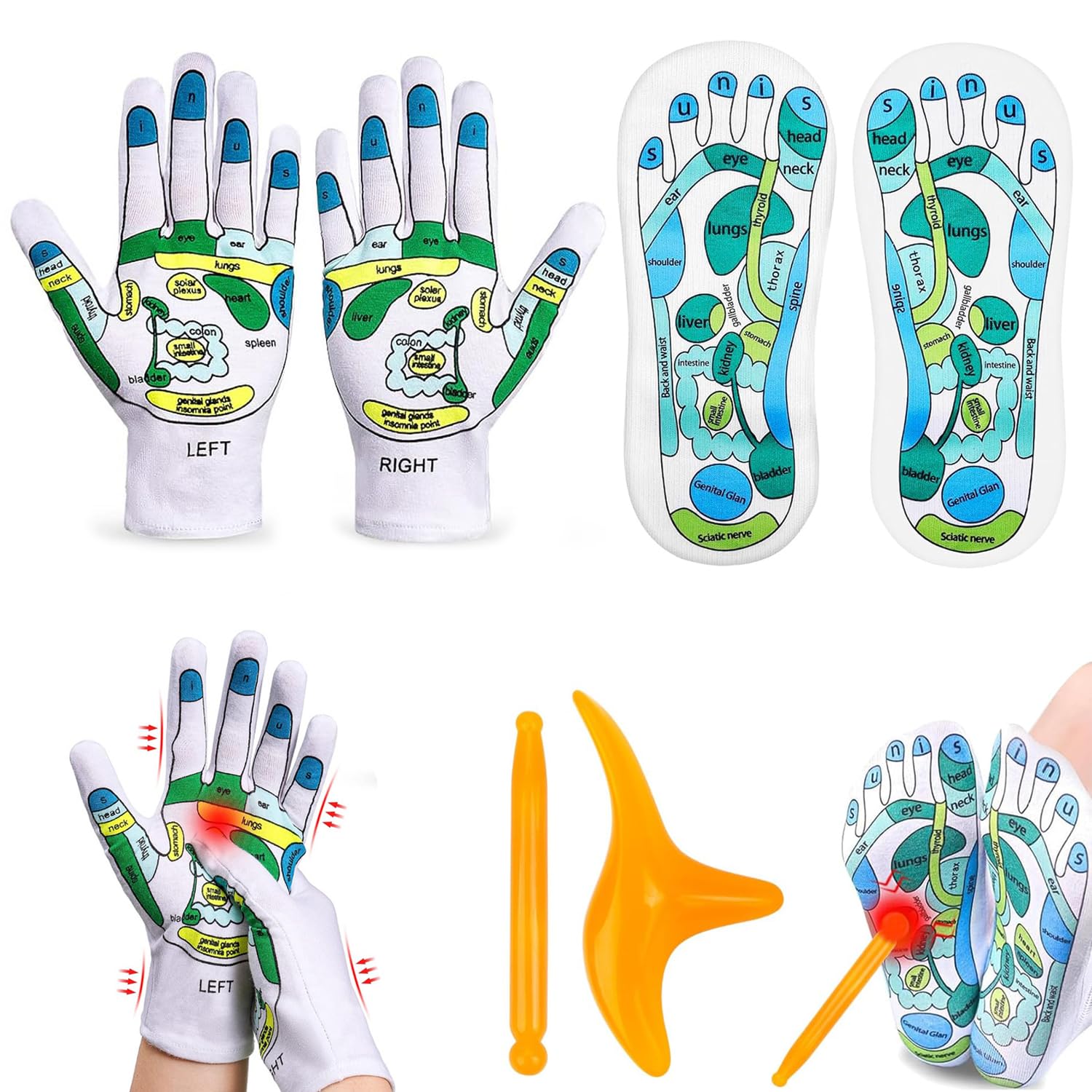 Reflexology Socks with Massage Tool, Reflexology Socks Acupressure Socks, Reflexology Foot Massager, Acupoint Socks Set, Foot Massage Socks and Gloves for Relieve Tired