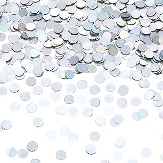 EMAAN Round Metallic Foil Confetti White Iridescent Confetti Dots for Birthday Wedding Baby Shower Decoration Party Table Decoration, 1cm in Diameter (Iridescent)