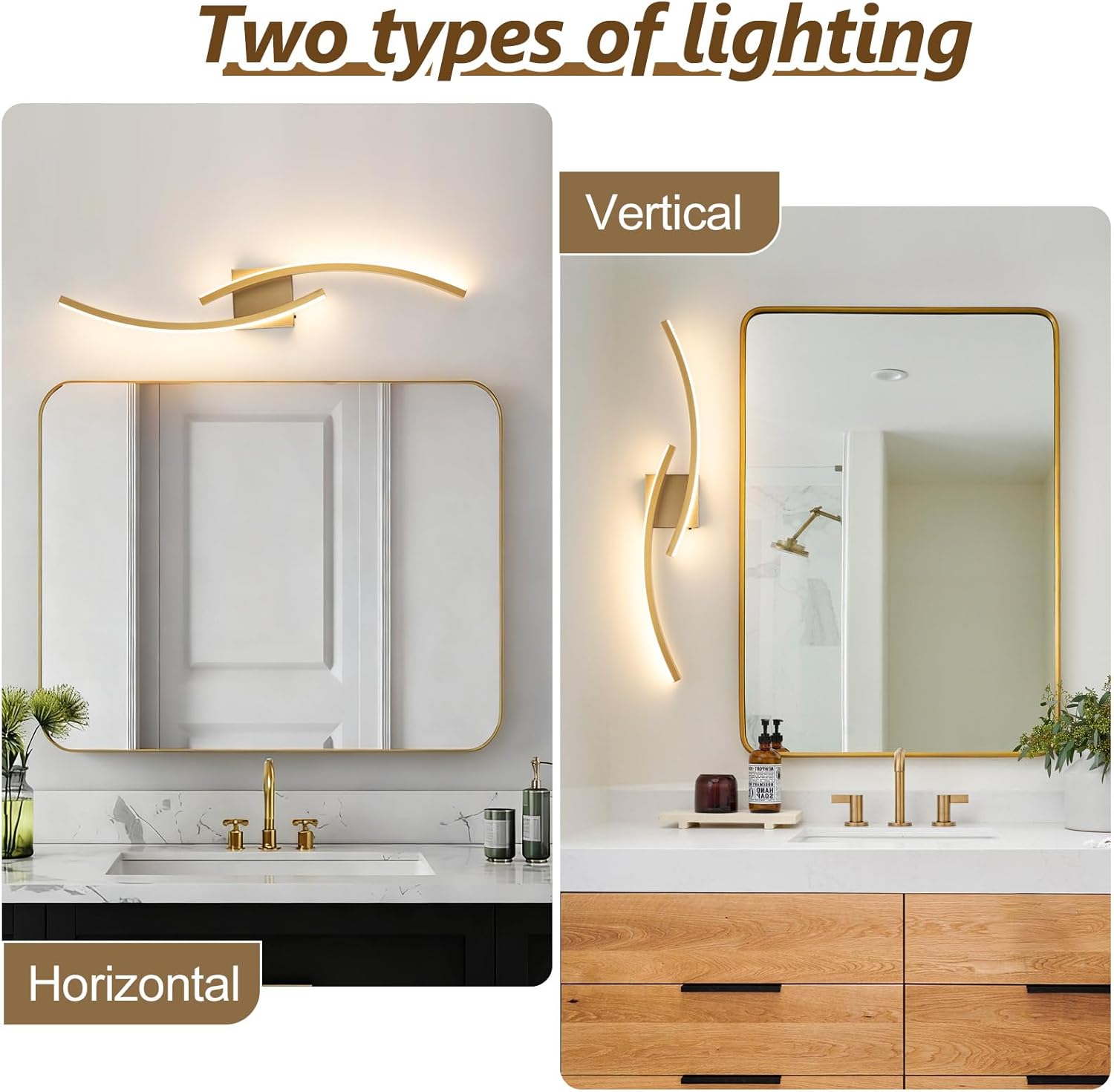 Hardwired Modern LED Wall Light Fixtures, 3000~6000K Modern 5CCT Wall Sconce for Living Room, 31.5IN Indoor Wall Lights Gold Bathroom Light for Bedroom, Hallway, Bedside