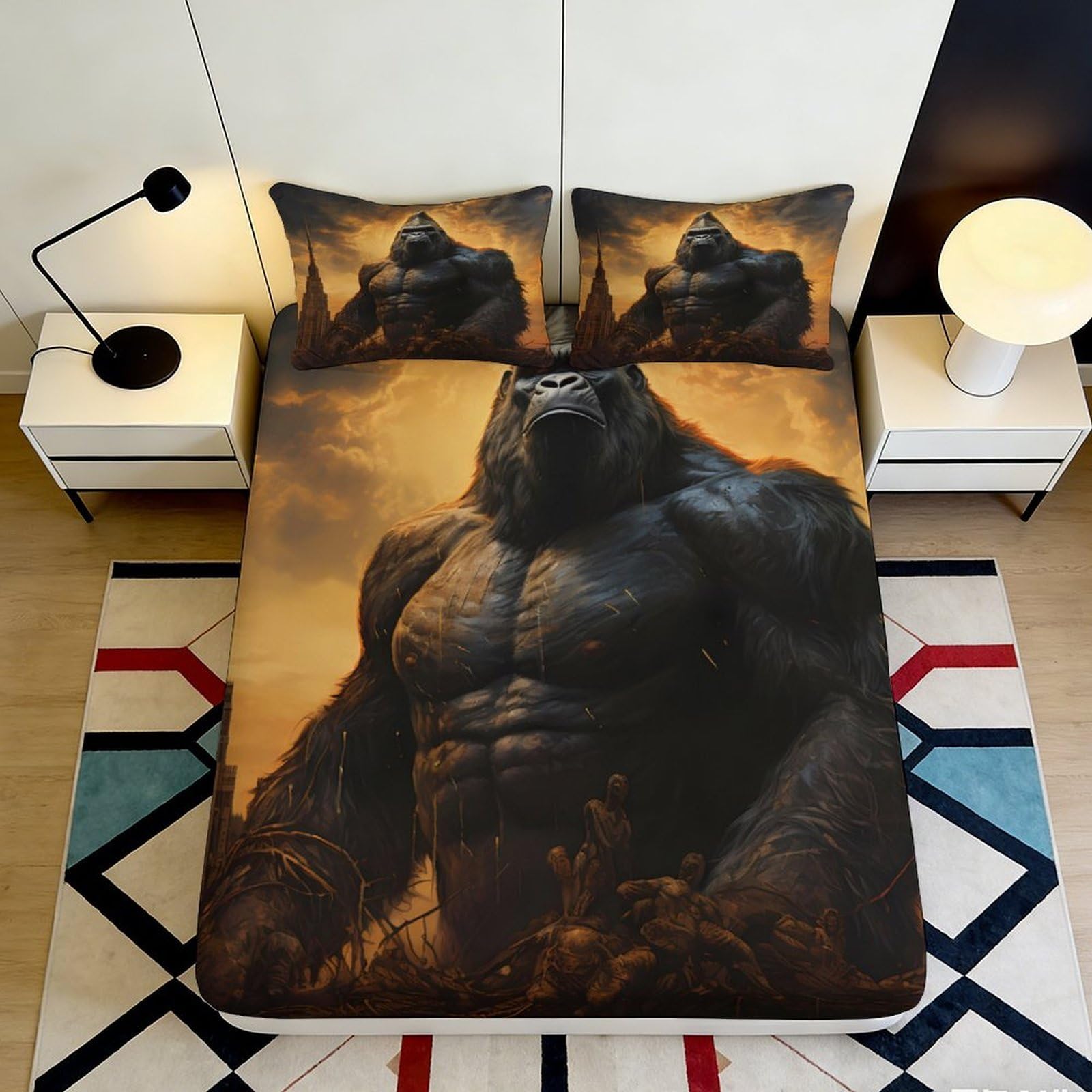 Pnayamiorkfel Style-3 3D Printed King Kong Gorilla Fitted Sheet Microfiber Soft Mattress Cover For Bedroom Guest Room Decor Dustproof 90X200x25cm