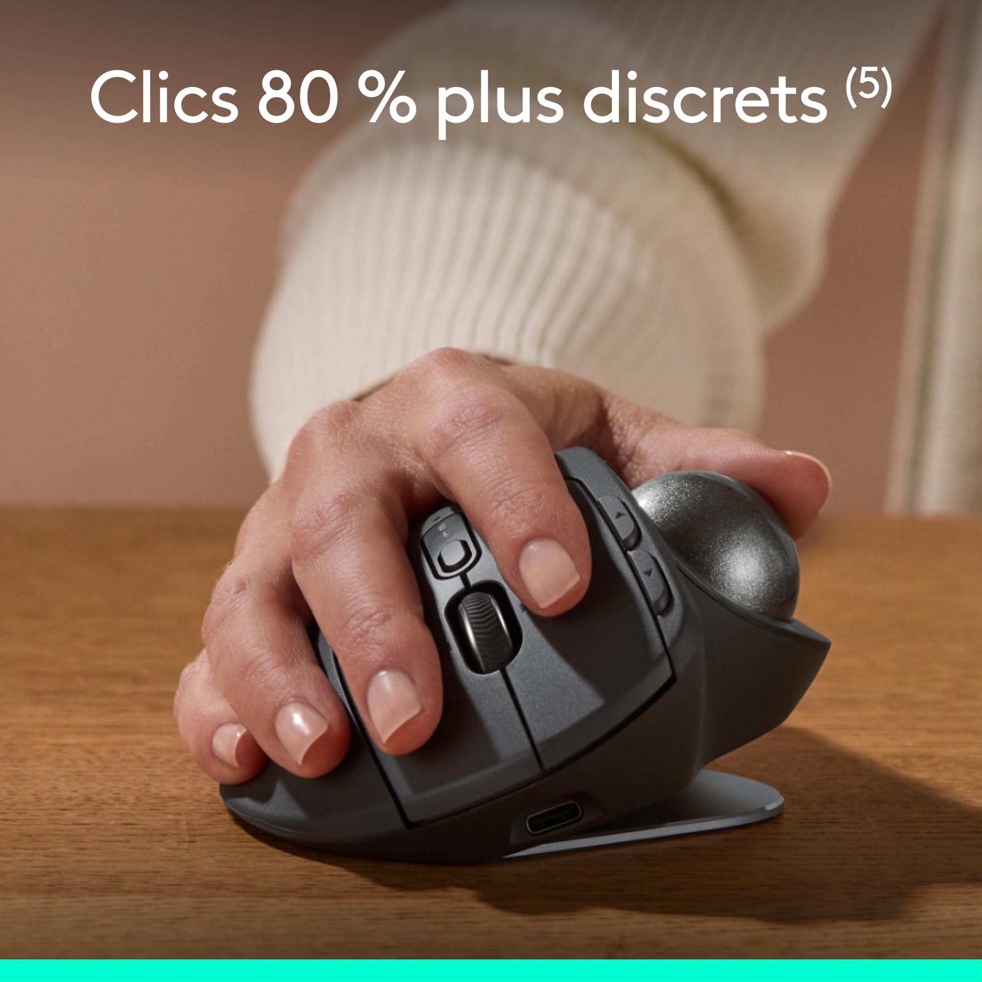 Logitech MX Ergo S souris trackball sans fil avancée | Mouse ergonomico wireless ricaricabile USB-C, Bluetooth, dongle crittografato, 6 pulsanti programmabili, PC/Mac - Grafite