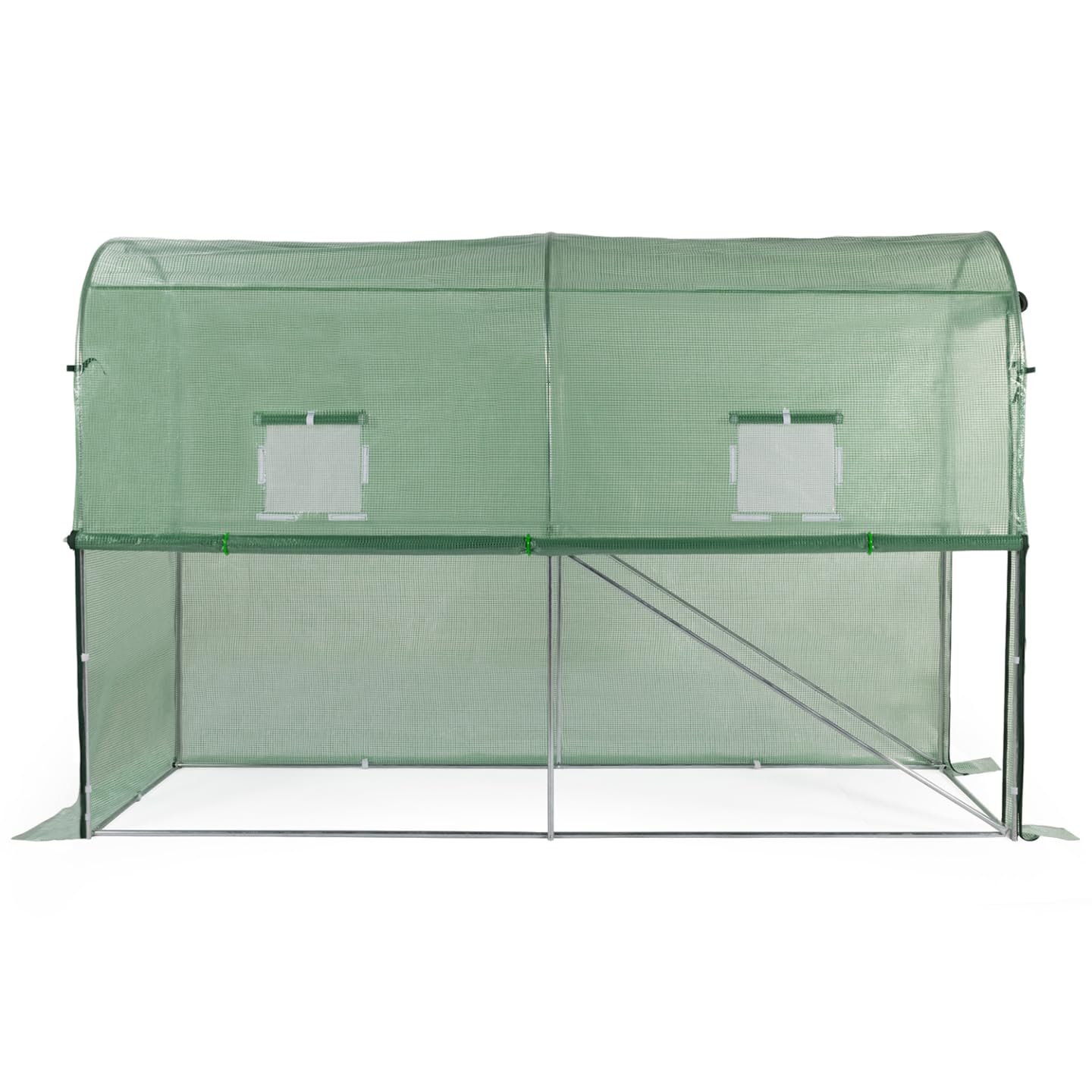IDMarket - Serre à tomates relevable 3m² Verte 2 fenêtres avec moustiquaire et Porte zippée