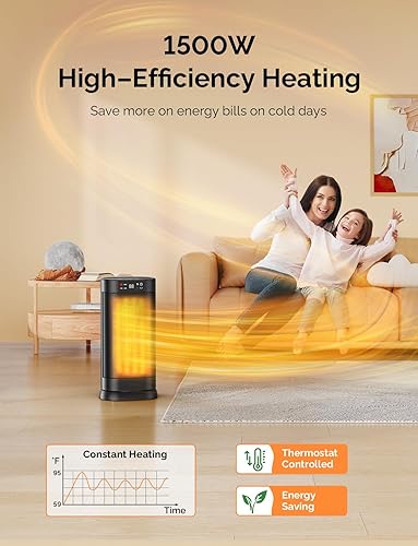 Miniatura 12 de Calentadores de espacio para uso en interiores, calentamiento rápido de 1500 W, calentador de cerámica portátil con termostato, 4 modos, NEGRO-AR
