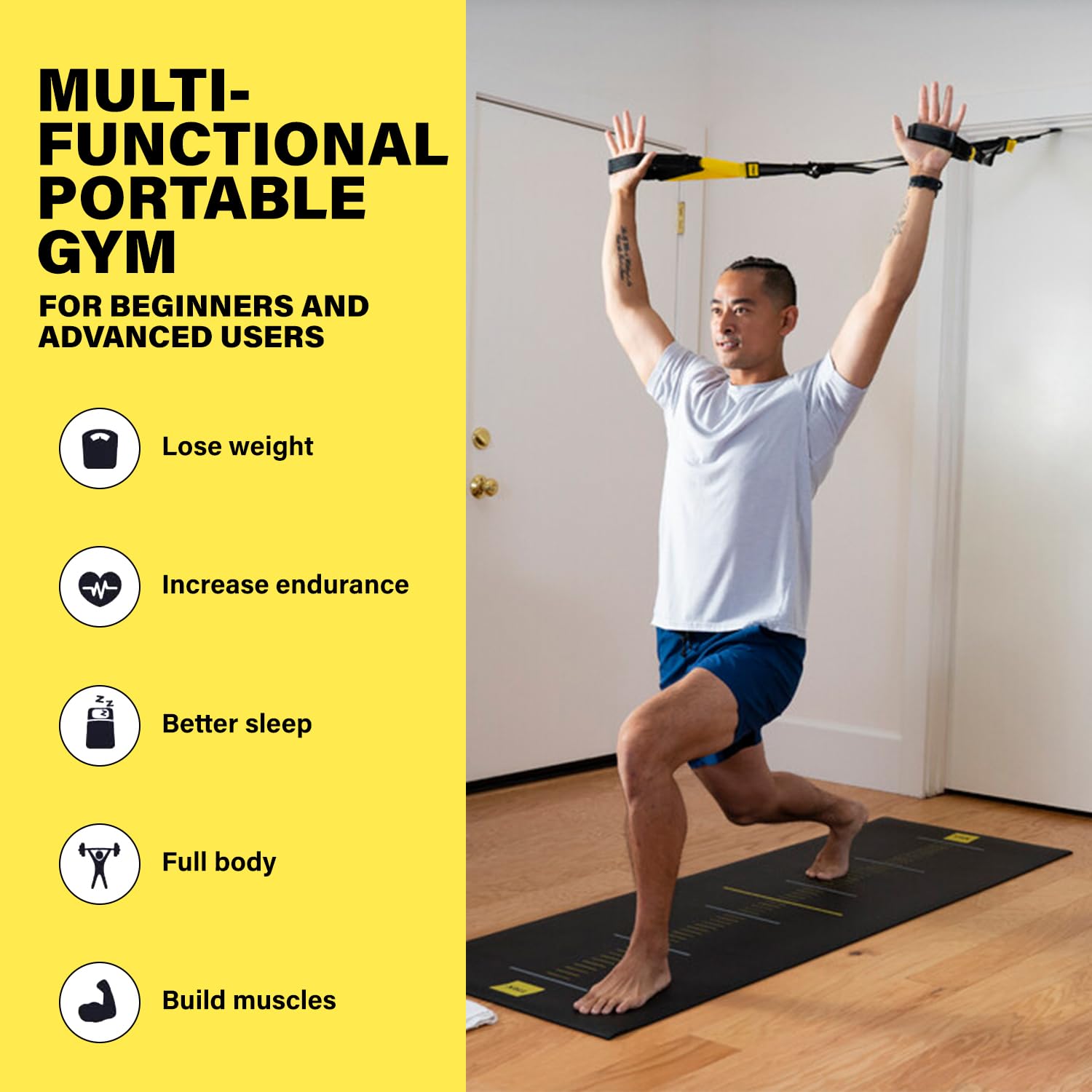 IRONWILL Sistema de Entrenamiento en Suspensión Profesional, Kit de Correas de Resistencia con Anclajes Patentados, Bolsa de Transporte de Malla, Negro y Amarillo