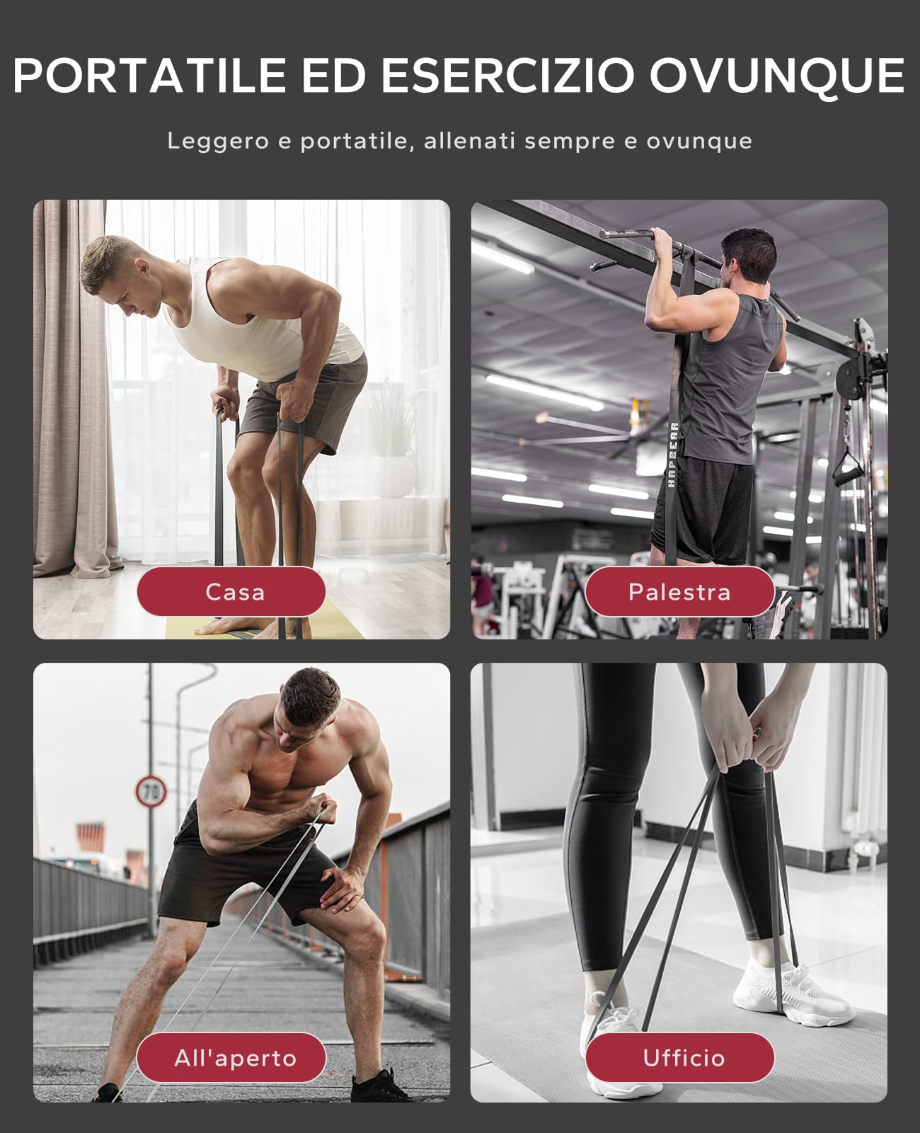 HAPBEAR Set di 5 Banda Elastiche Fitness, Fasce di Resistenza, con Ancoraggio per Porta per Pilates, Yoga, Allenamento di Forza, Fisioterapia Palestra per Uomo e Donna