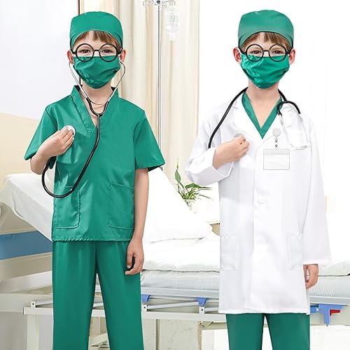 Miniatura 4 de PartyBloom Kit de disfraz de médico para niños, disfraz de médico de Halloween con accesorios para niños y niñas