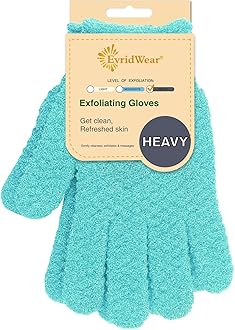 Evridwear Exfoliating Gloves for Shower, 100% Nylon Thick Soft Medium Heavy Bathing Gloves Dead Skin Remover Body Scrubber Smooth Skin with Hang Loop, Angel Blue