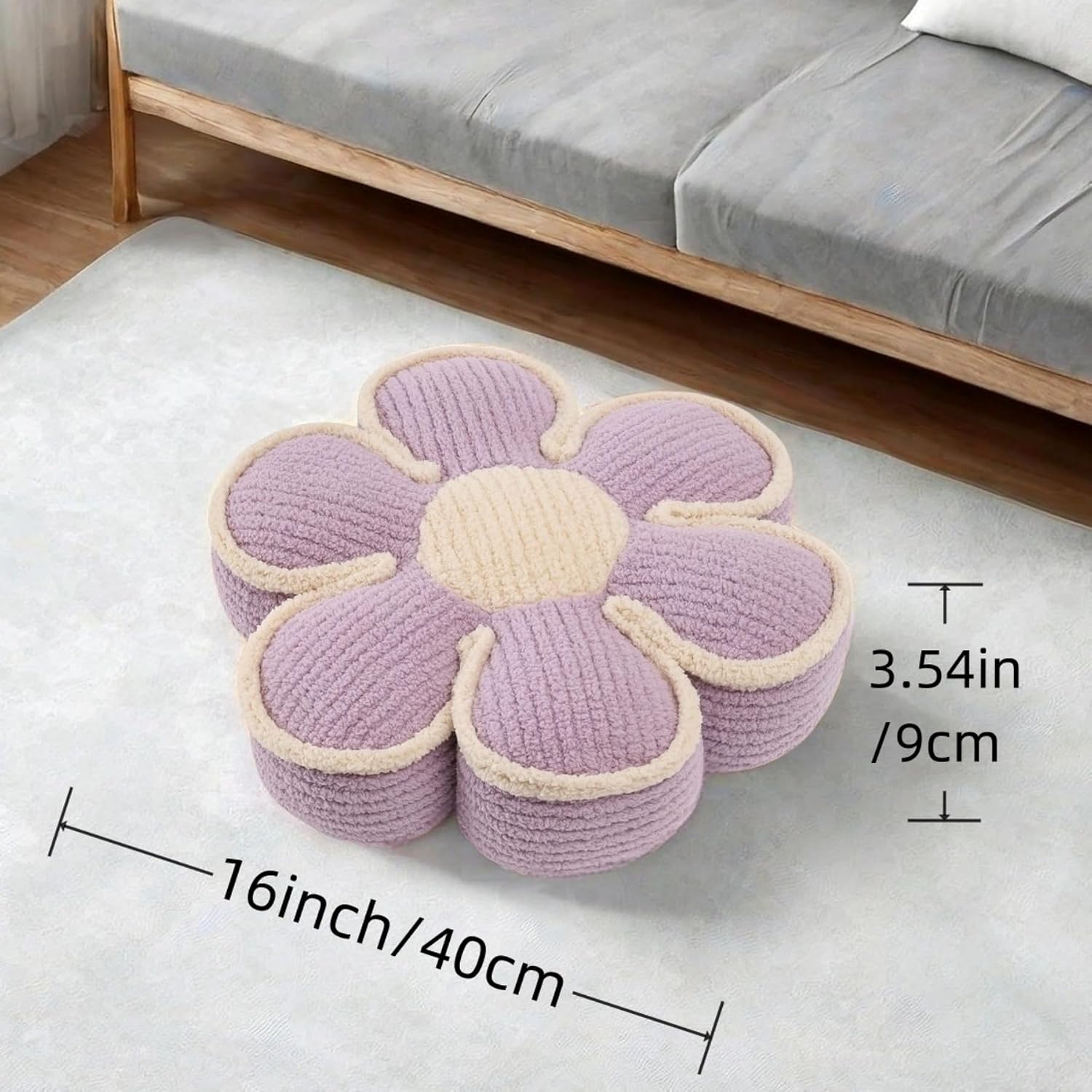 Aryan Flower Throw Pillow, Floor Cushion Seat Cushions 16In Cute Decorative Pillows for Teen Girls Room Bedroom Decor Sofa Couch Chair Bed Aesthetic (Lavender)