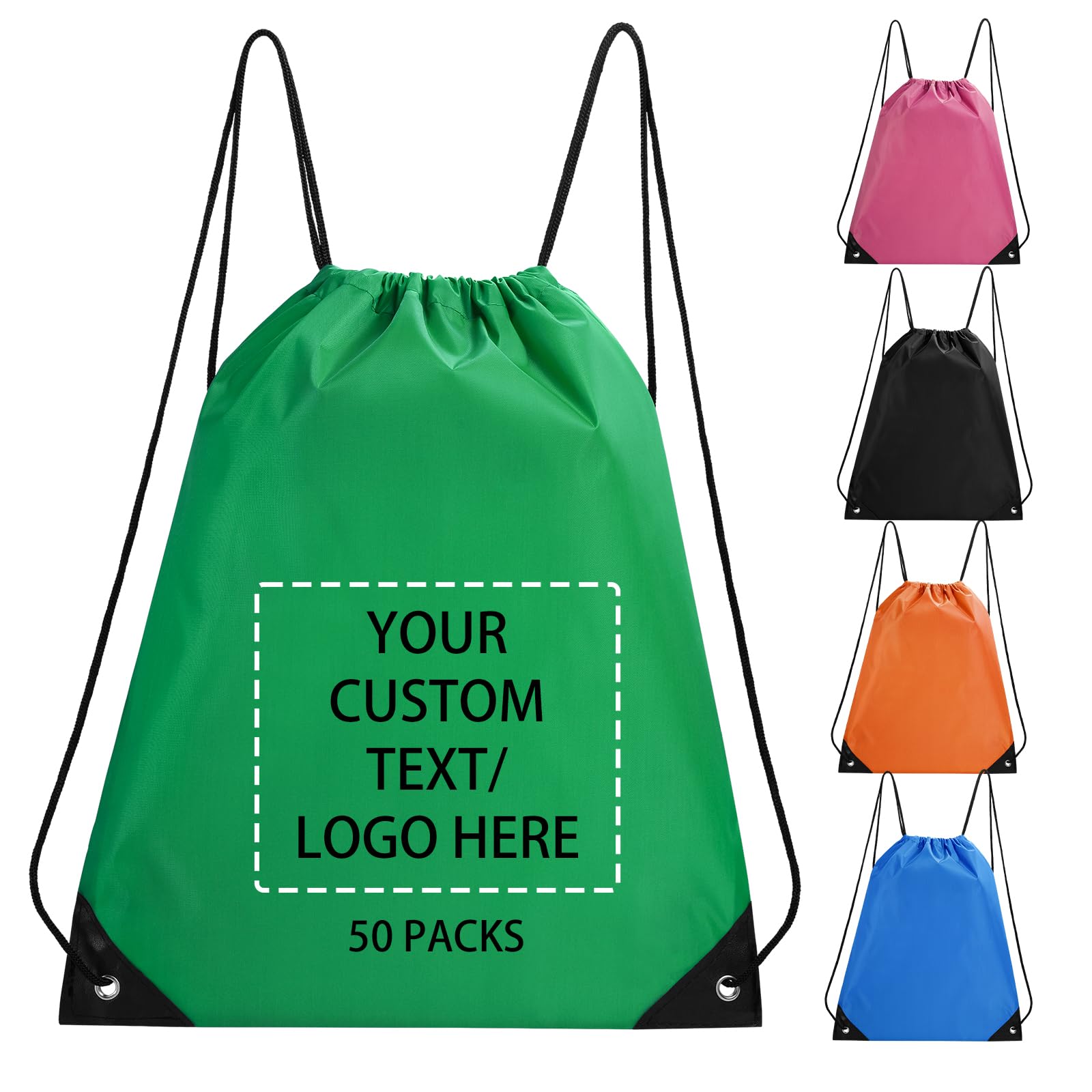 Fyore Custom Drawstring Bags with Logo, 10/50/100 Pack Bulk Personalized String Backpacks for Gym, Sports, Events, Travel, Daily Use, Business