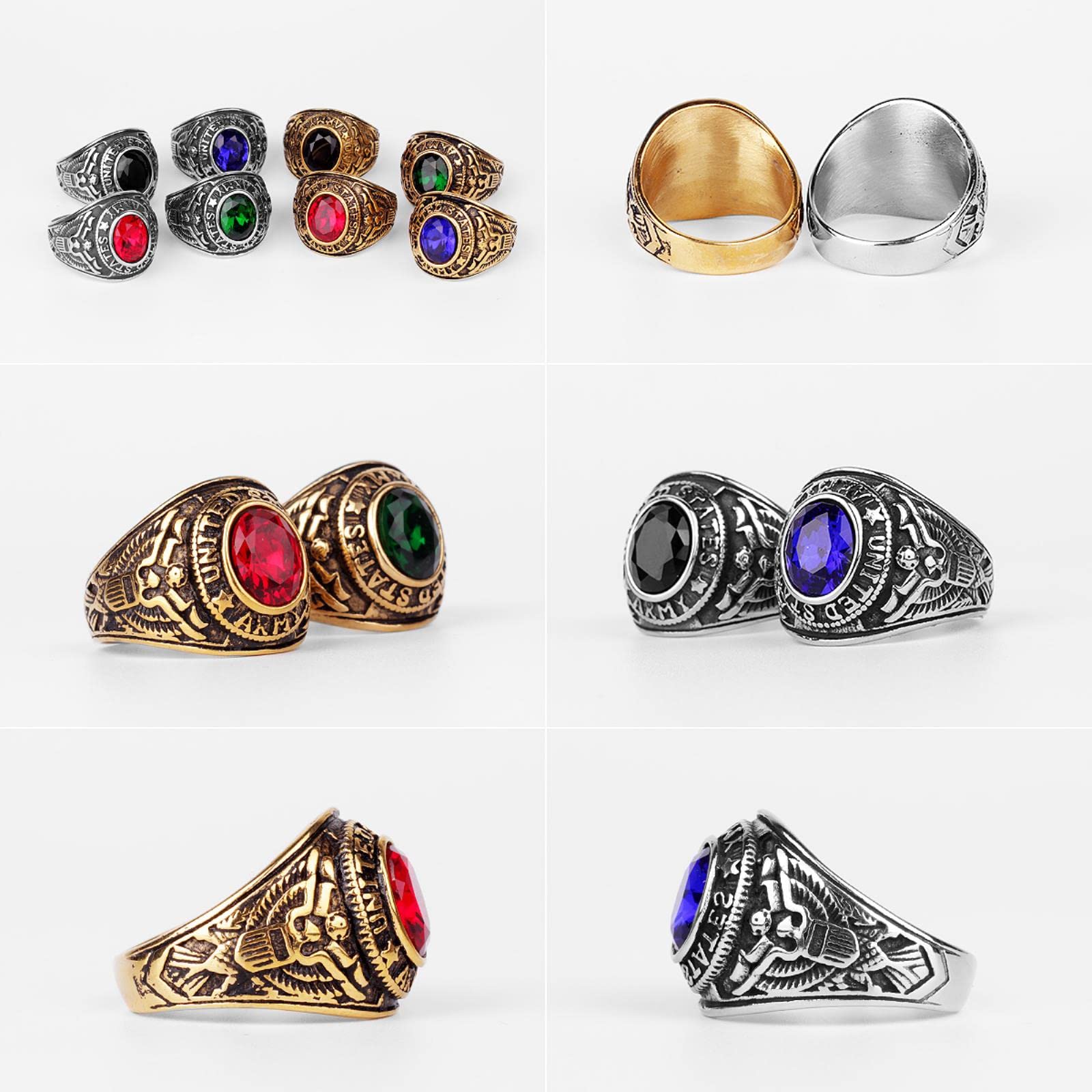 Stainless Steel Men Rings Rhinestone United States Army Punk Hip Hop for Biker Male Boyfriend Jewelry Creativity Gift Wholesale