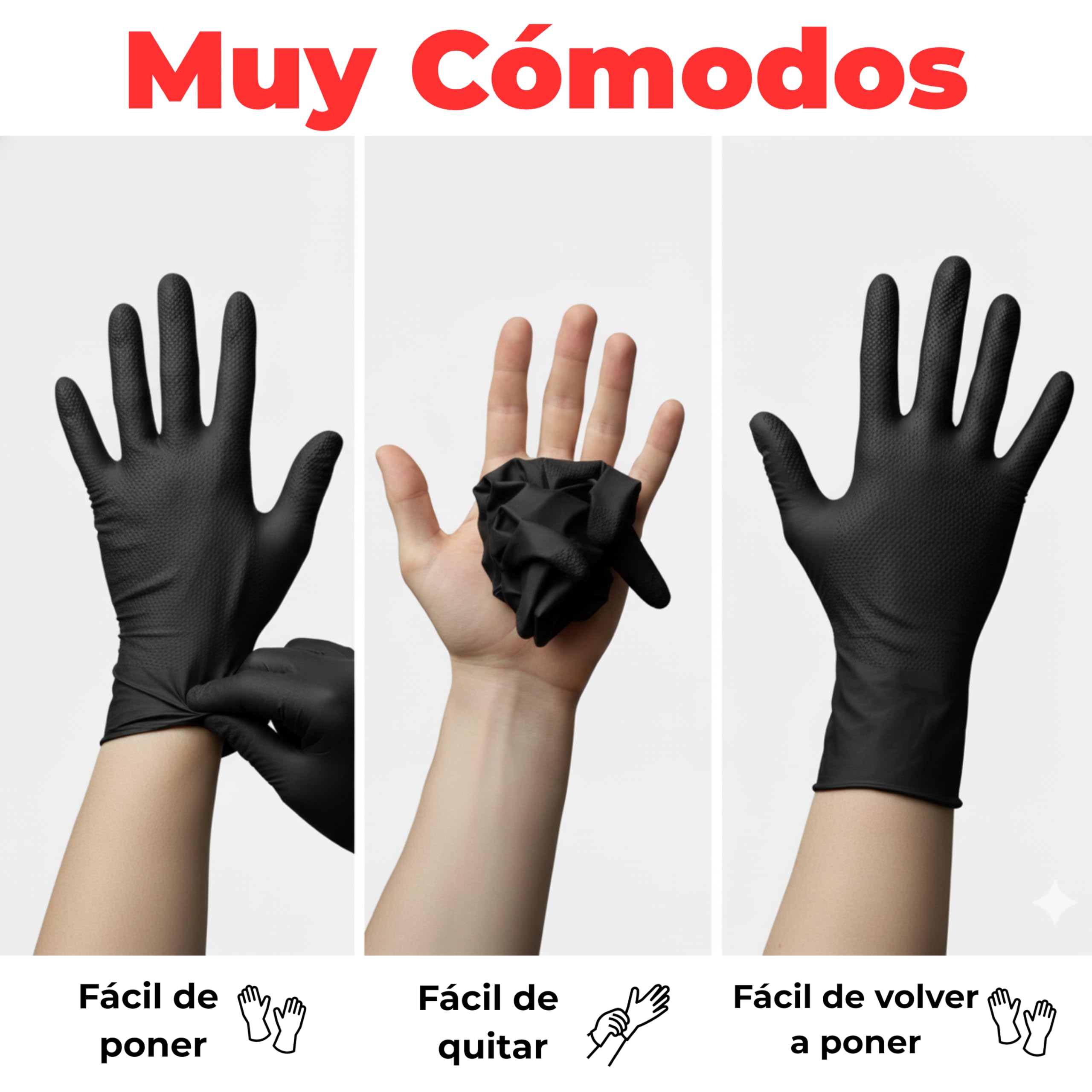 Gants jetables en nitrile noir – Professionnels jusqu'à 10,4 grams Triple résistance | Double diamant même avec huile | Gants de travail pour atelier, industrie, nettoyage (500, Negro, M)