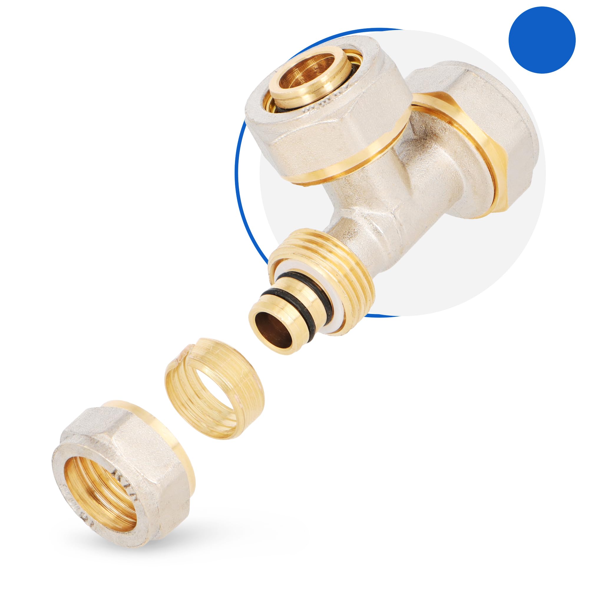 Té à Compression PEX-AL-PEX Raccord 20 x 20 x 16 mm Laiton Connecteur pour Tube Multicouche Système de Chauffage Plomberie