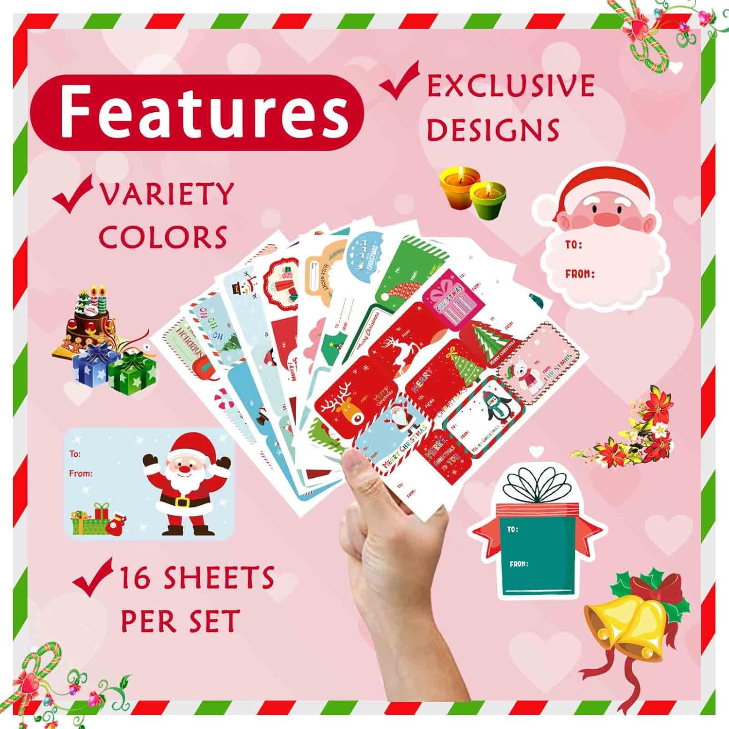 138PCS Christmas Gift Tags, Self Adhesive Christmas Name Tags Stickers, Christmas Labels Stickers Xmas Holiday Present Label - Image 3