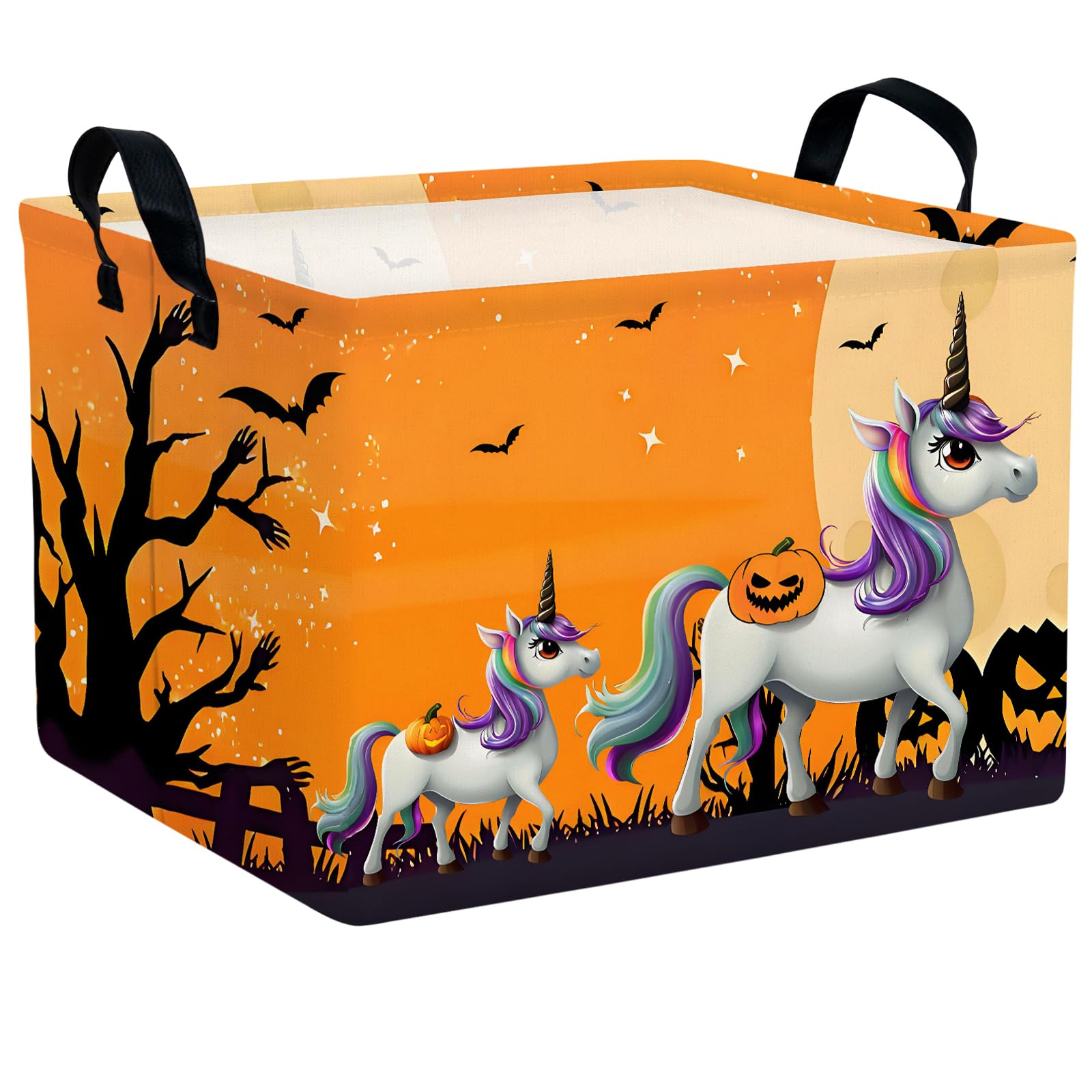 Halloween Basket Gift Cute Pumpkin Ghost Parties Decor Kid Trick or Treat Basket for Boys and Girls Rectangular Storage Bin Box (Unicorn Bat)