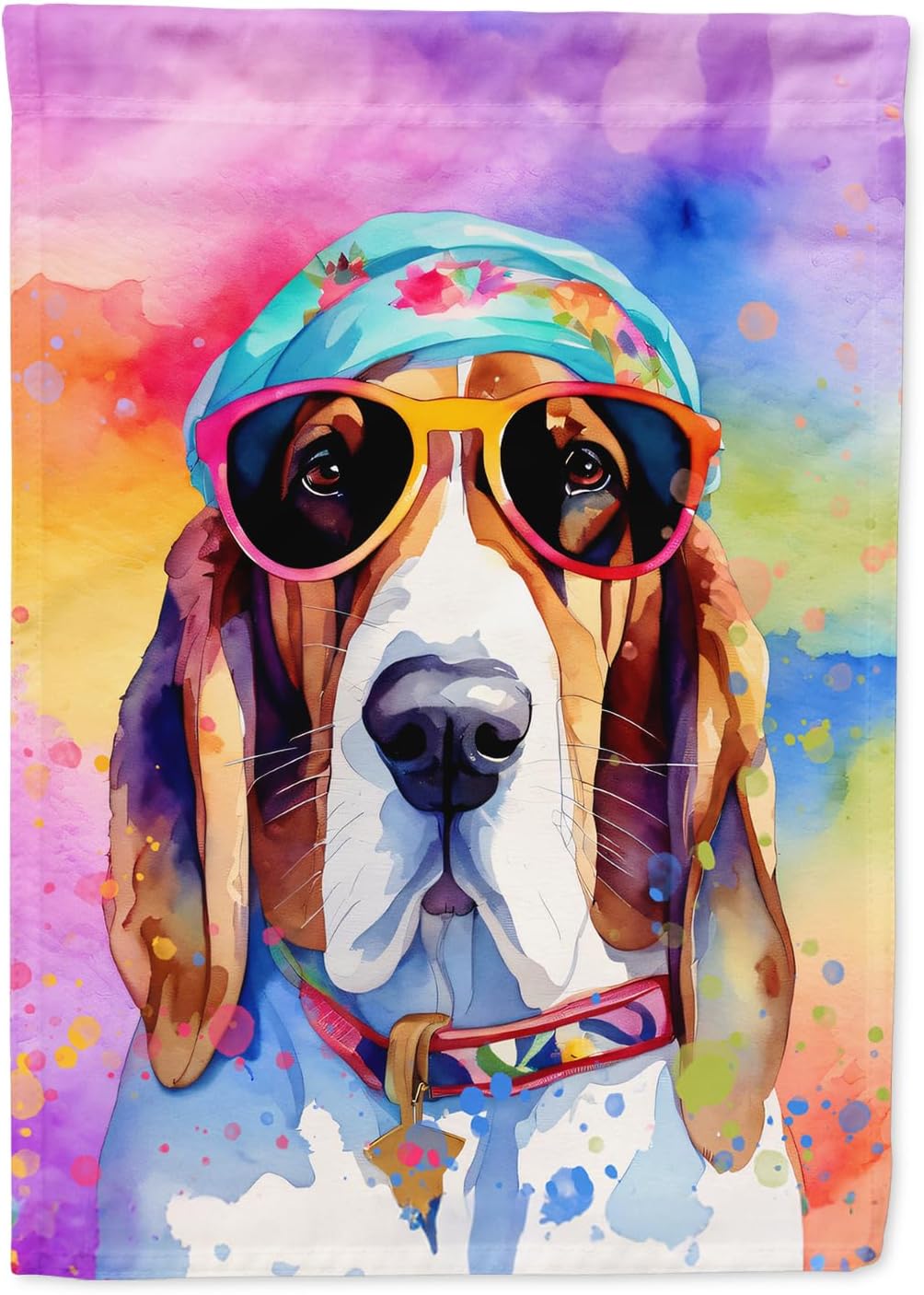 Caroline's Treasures DAC2454CHF Basset Hound Hippie Dawg House Flag Large Porch Sleeve Pole Decorative Outside Yard Banner Artwork Wall Hanging, Polyester, House Size, Multicolor