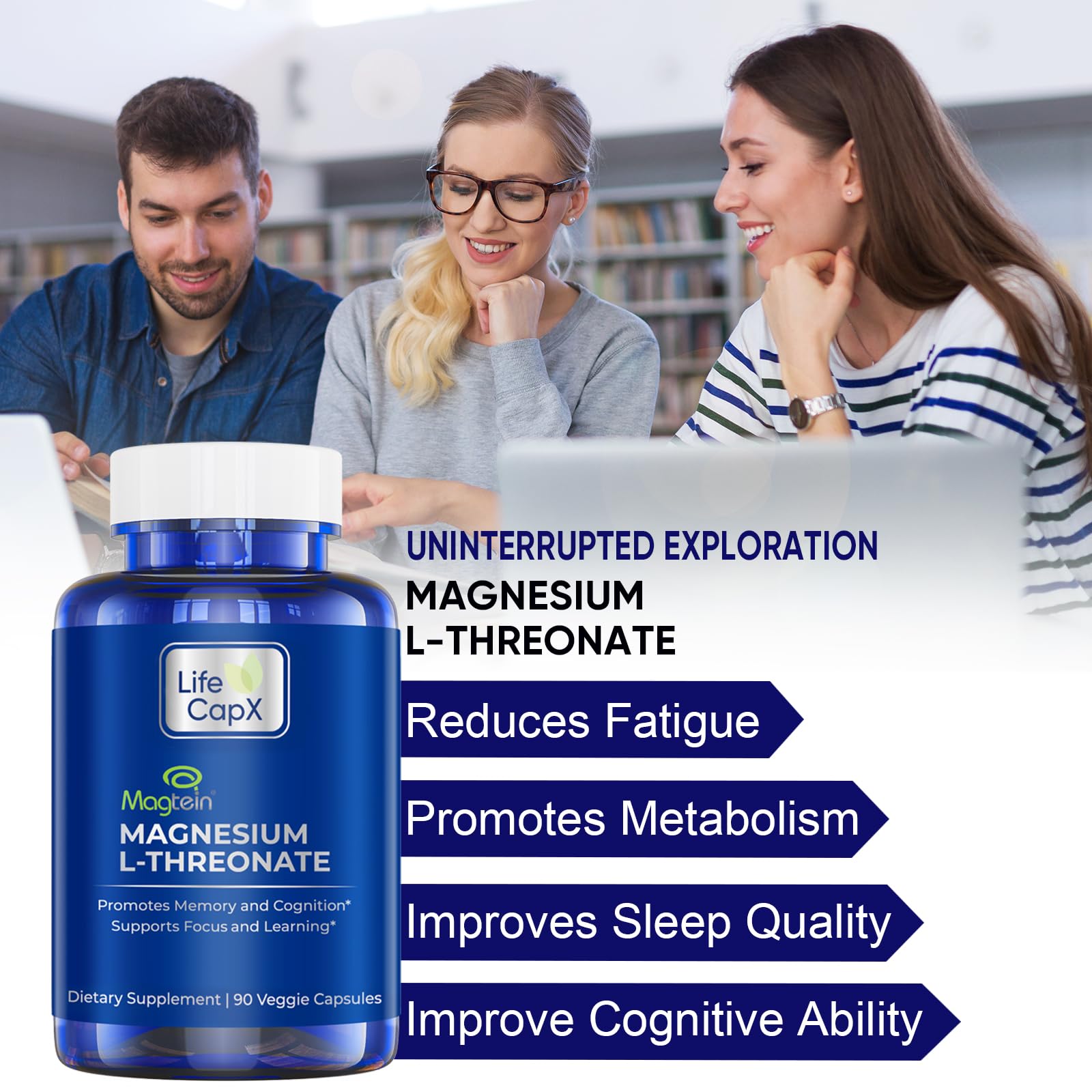 Magnesium L-Threonate Capsules, Original Patented Magtein™ Form of Magnesium (Mg), Improve Memory, Cognition and Sleep Quality (90 Capsules)