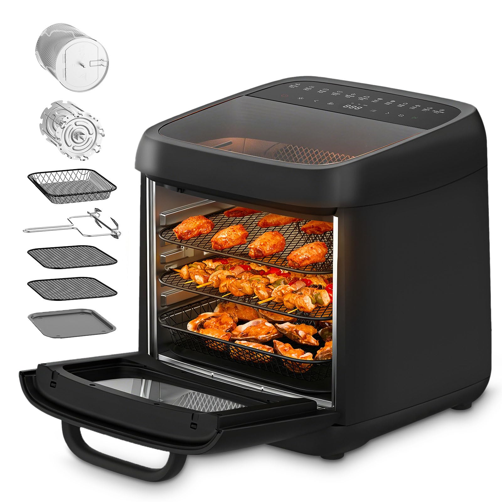 Große Heißluftfritteuse Pizza,Air Fryer XXL 12L,Backofen 12-in-1 Heissluftfritteuse Rotisserie mit 8 Zubehör,Grill Friteuse,Multifunktionale AirFryer ohne Öl mit 2 Großes Sichtfenster