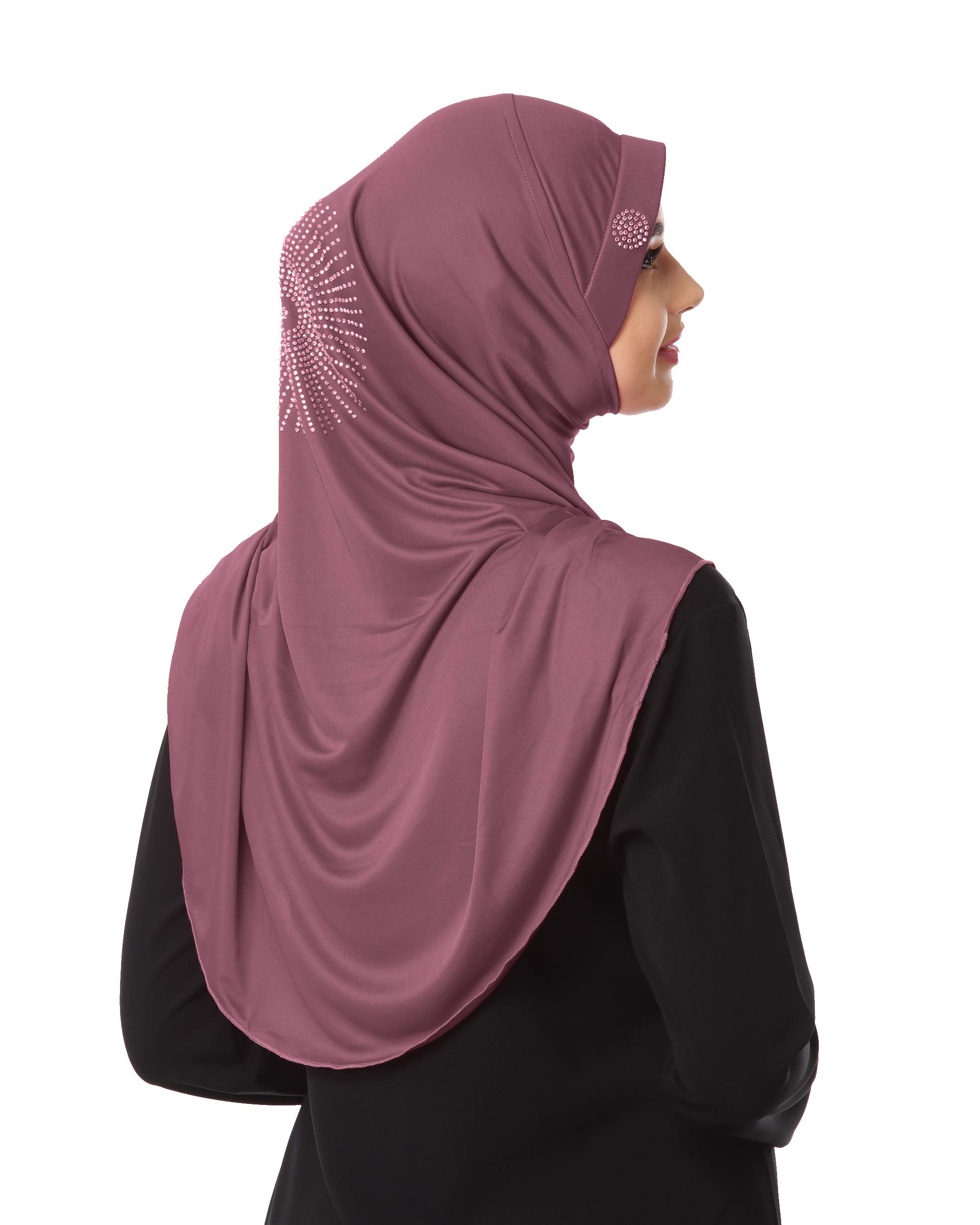 MeharWomen's Hijab with Glittering Stone Design, Soft Polyester Fabric, Ready to Wear, Coffee, XL