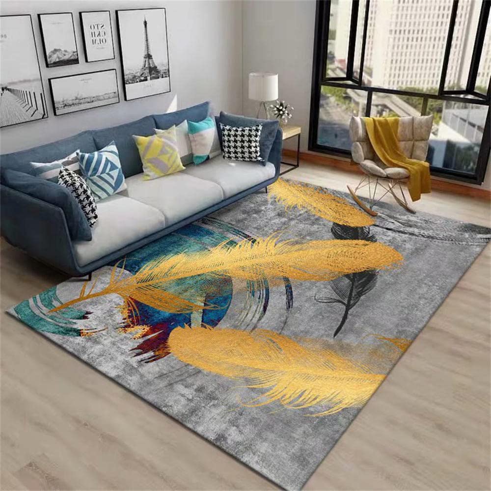 Tapis de jardin au motif plume d'or élégant et finitions haut de gamme modernes 180x220cm