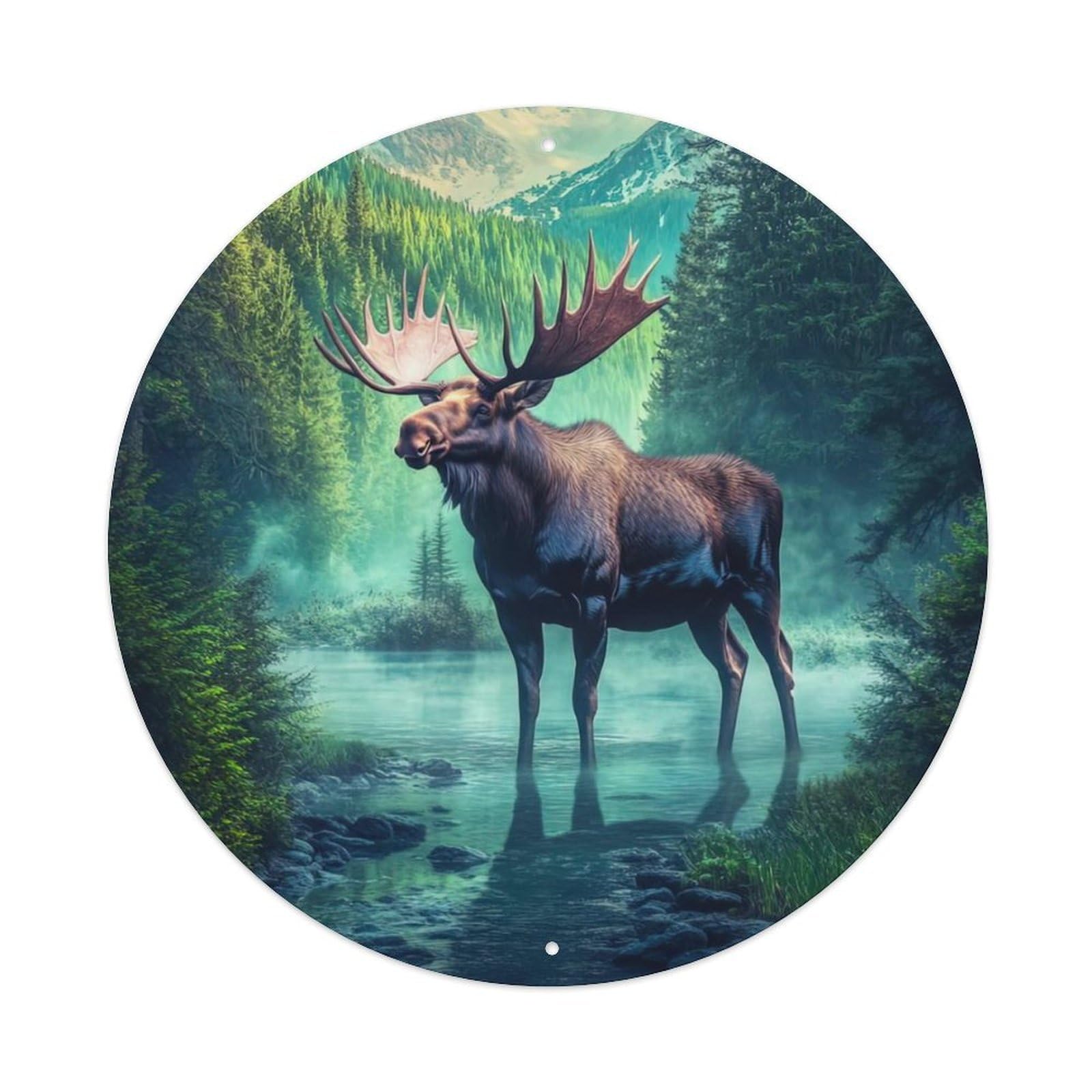 Animal Moose in The Forest Artwork Vintage Metal Tin Sign Plaque Wall Decor for Cafe, Club Bar, Office, Garden Metal Poster 8x8Inch