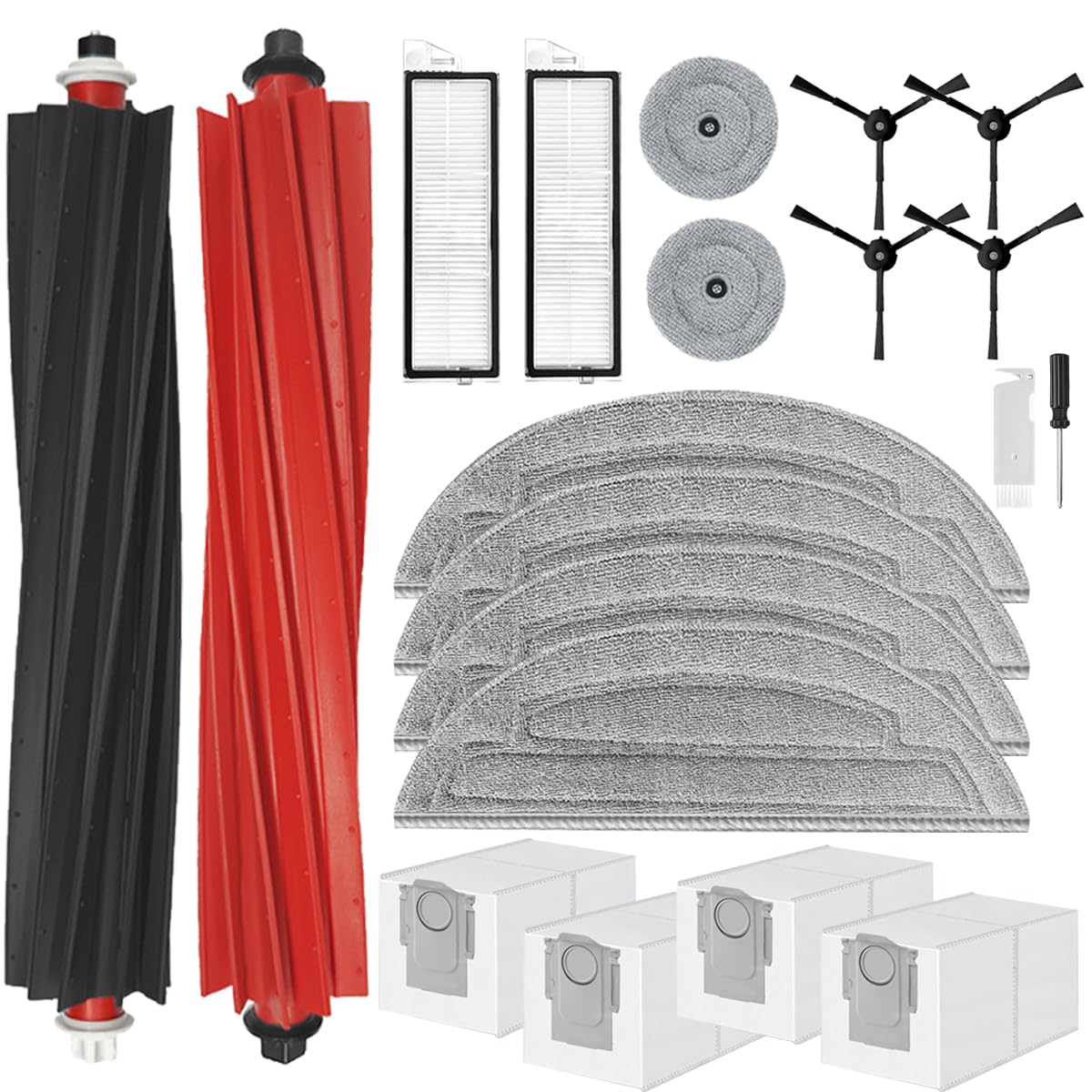 Kit 26 Accessori Compatibili Per Roborock S8 MaxV Ultra – 2 Spazzole, 4 Sacchetti, 4 Panni, 4 Tergicristalli, 6 Spazzole Laterali, 4 Filtri